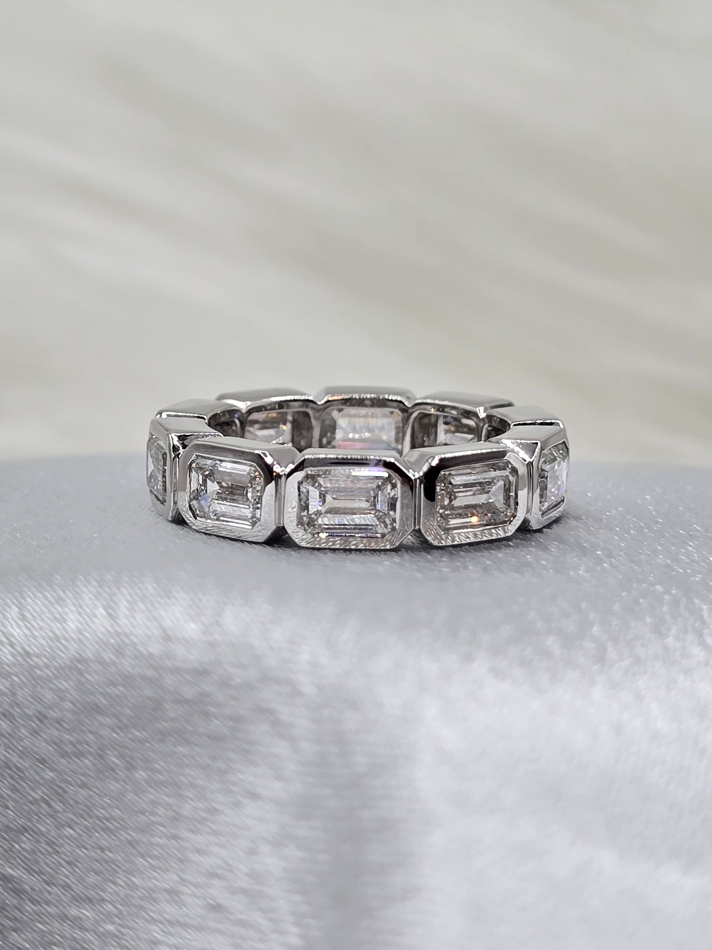 6.00 CTW Emerald Cut Lab Diamond Bezel Set Eternity Ring