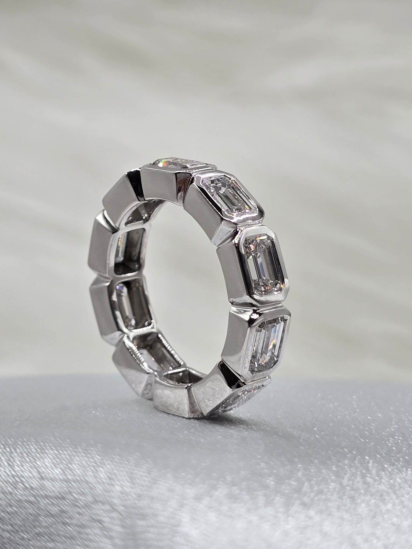 6.00 CTW Emerald Cut Lab Diamond Bezel Set Eternity Ring