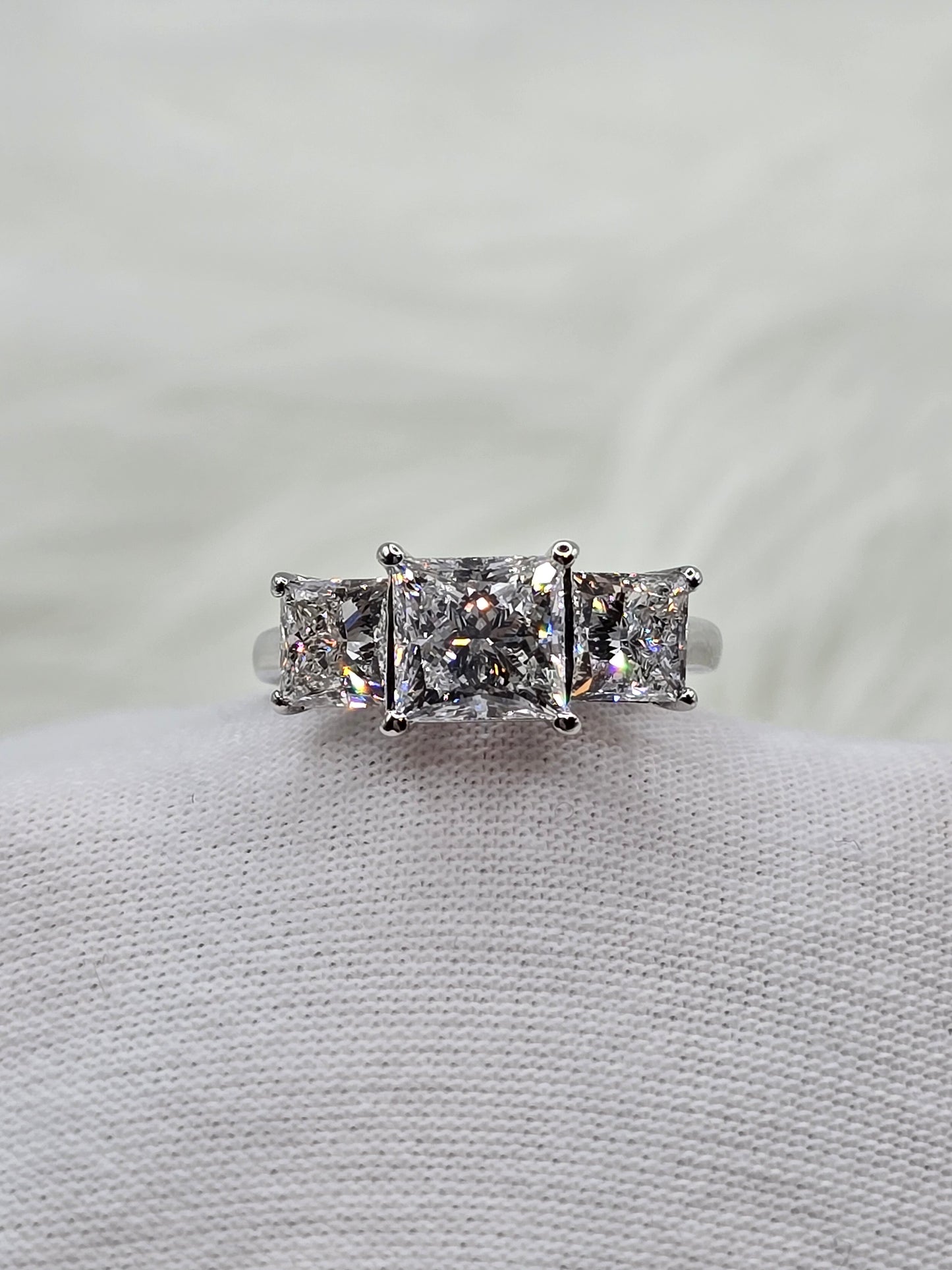 4 CTW 3-Stone Lab Diamond Engagement Ring (F/VS+) - 14K White Gold - Non-Certified