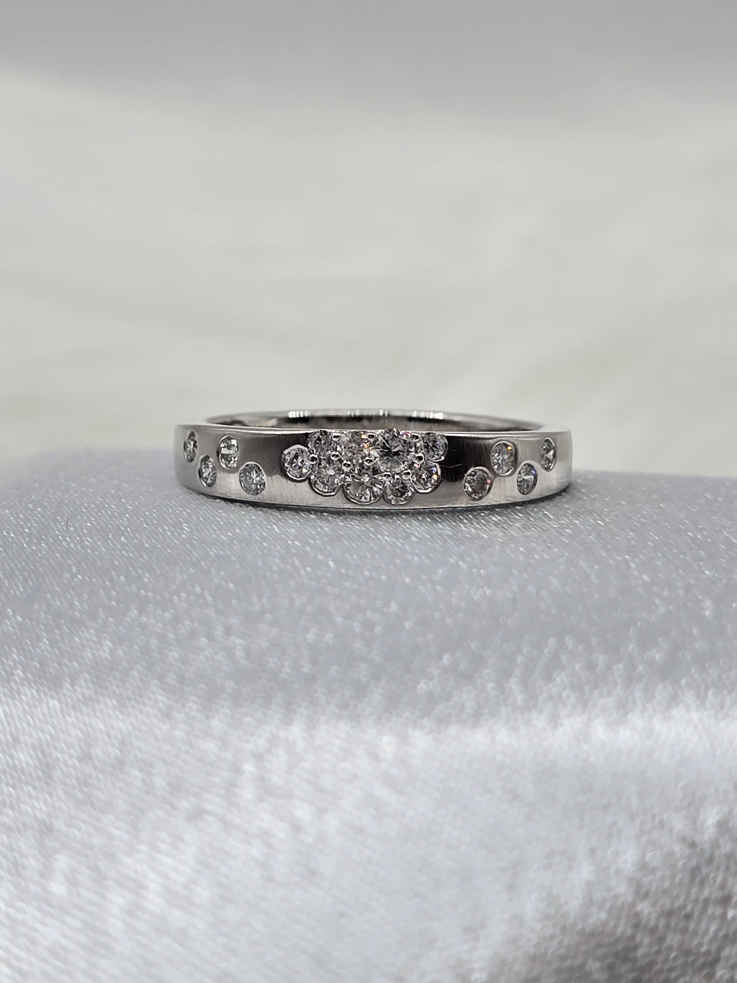 0.32 Ct Natural Diamond Celestial Wedding Anniversary Ring - 14K White Brushed Gold
