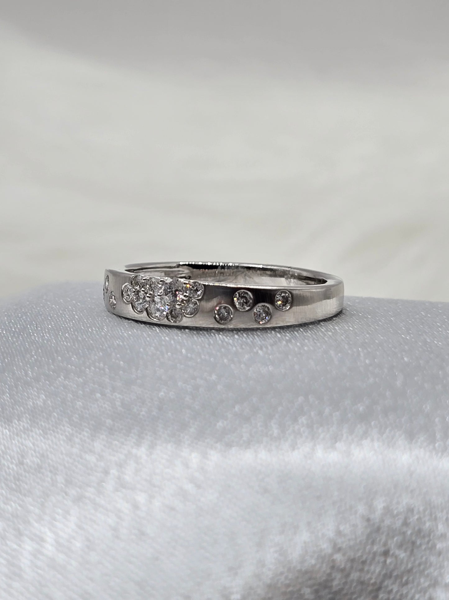 0.32 Ct Natural Diamond Celestial Wedding Anniversary Ring - 14K White Brushed Gold