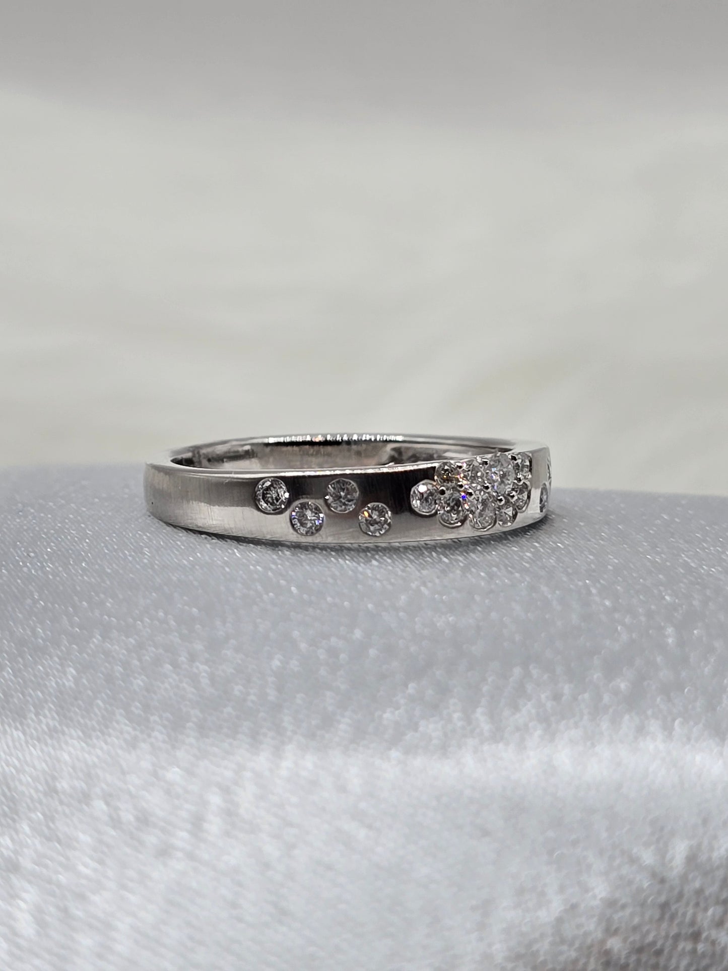 0.32 Ct Natural Diamond Celestial Wedding Anniversary Ring - 14K White Brushed Gold