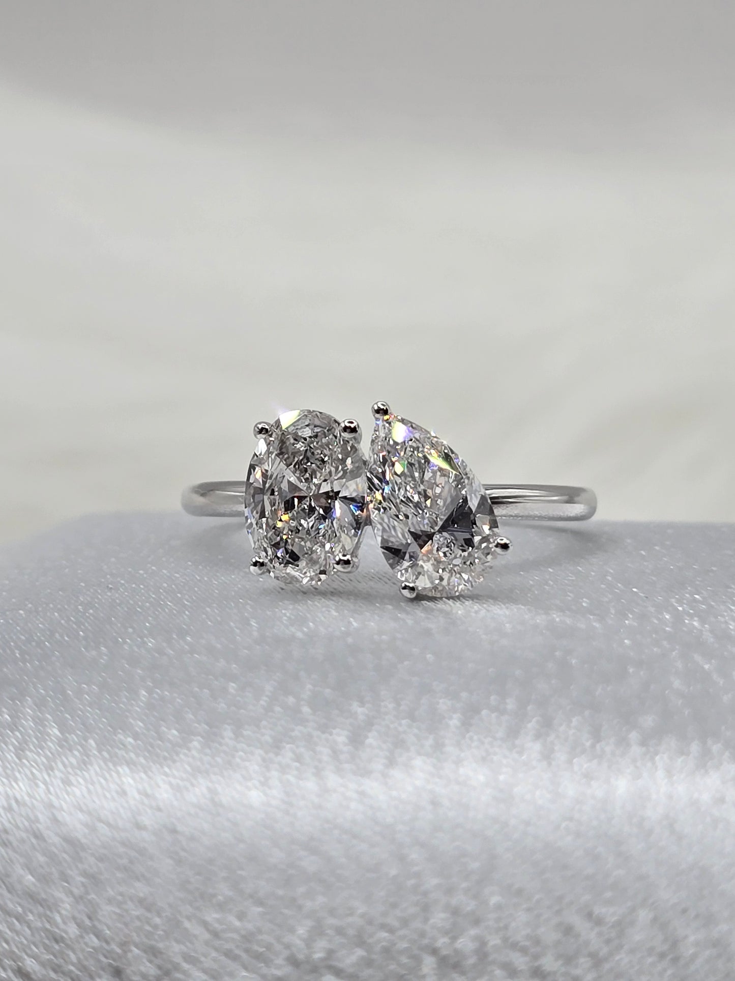 2.00 CTW Toi Et Moi Lab Diamond Ring - 1 Carat Pear/Oval Each - 14K White Gold - Non-Certified