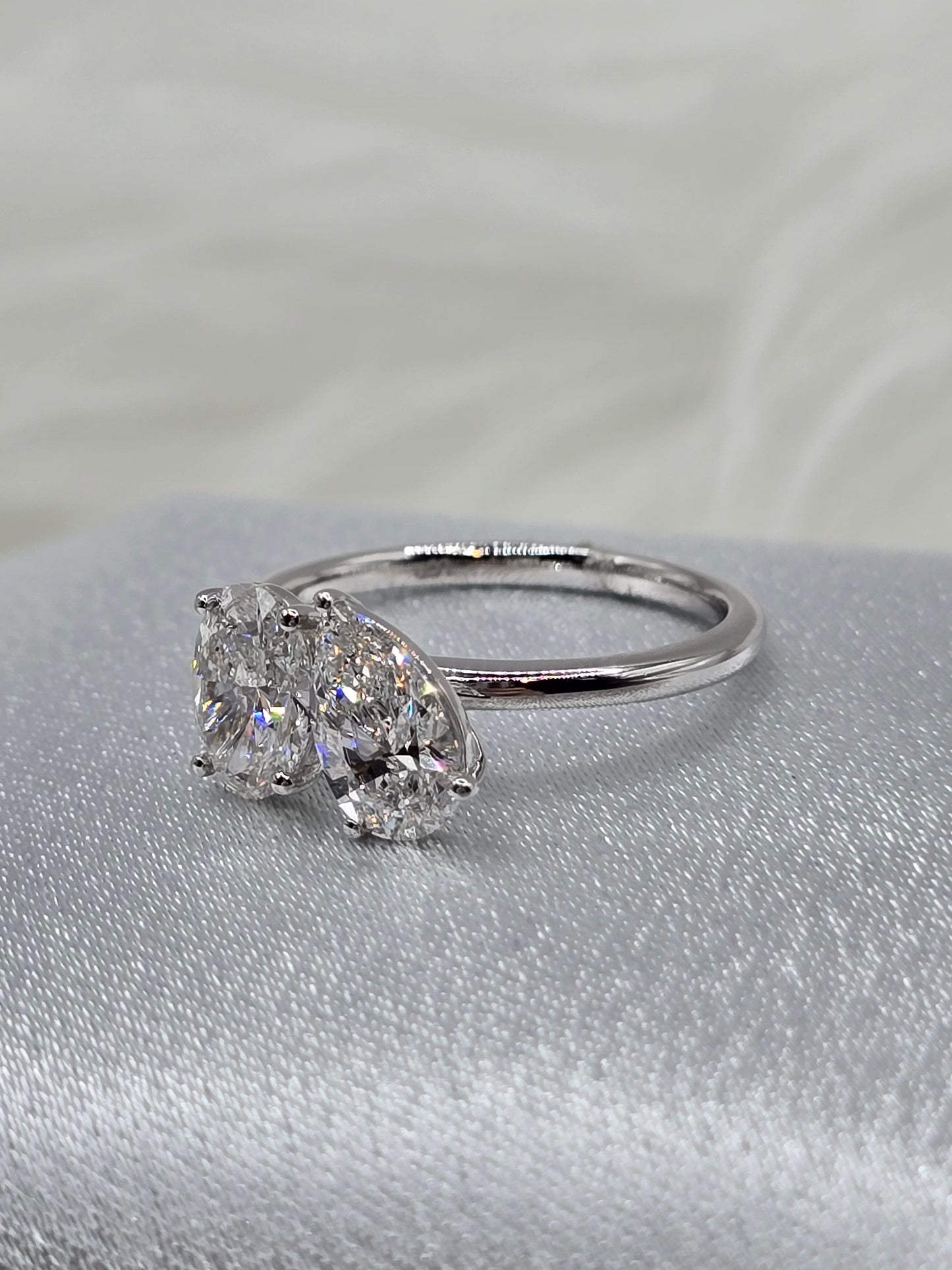 2.00 CTW Toi Et Moi Lab Diamond Ring - 1 Carat Pear/Oval Each - 14K White Gold - Non-Certified