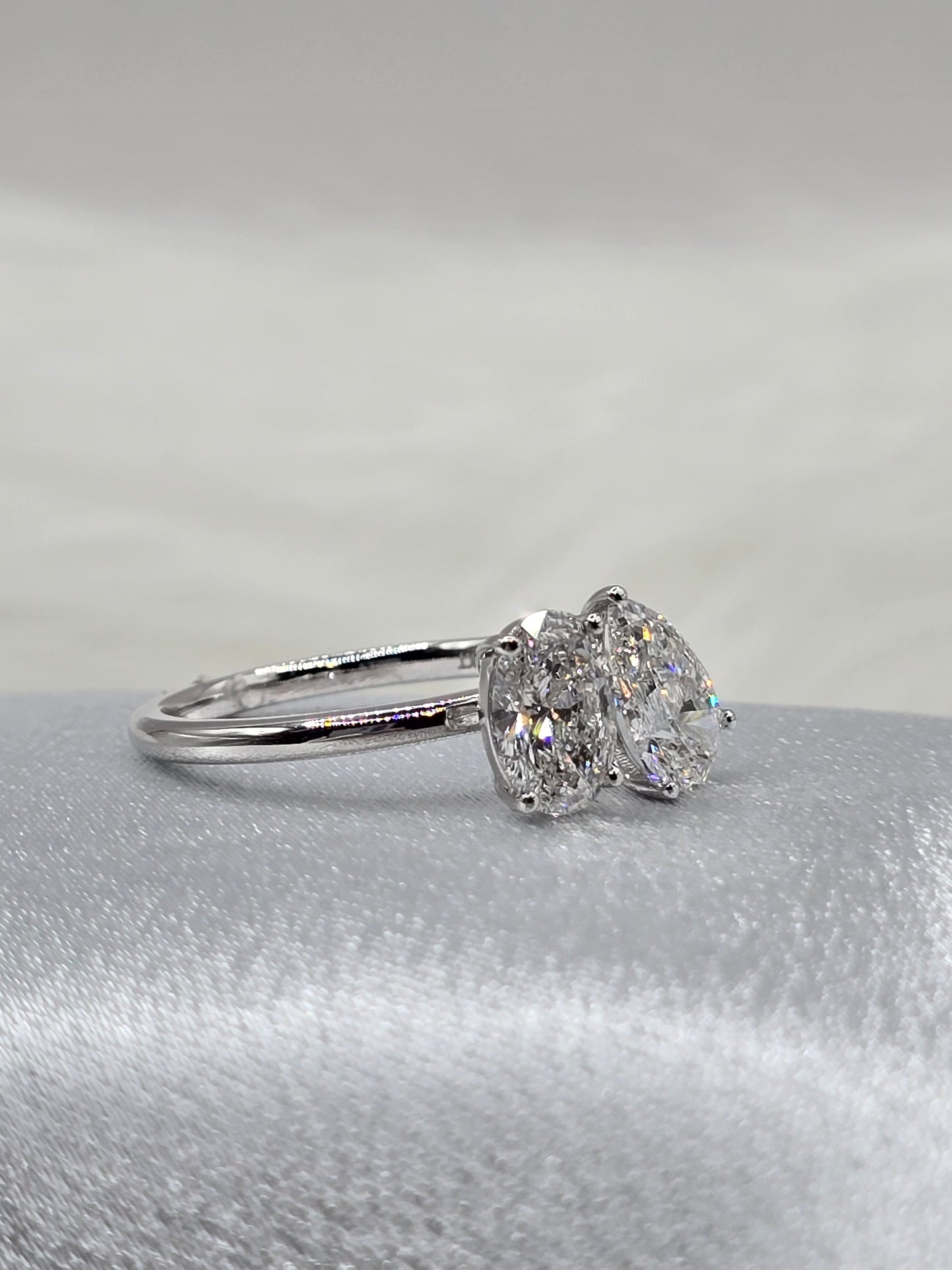 2.00 CTW Toi Et Moi Lab Diamond Ring - 1 Carat Pear/Oval Each - 14K White Gold - Non-Certified