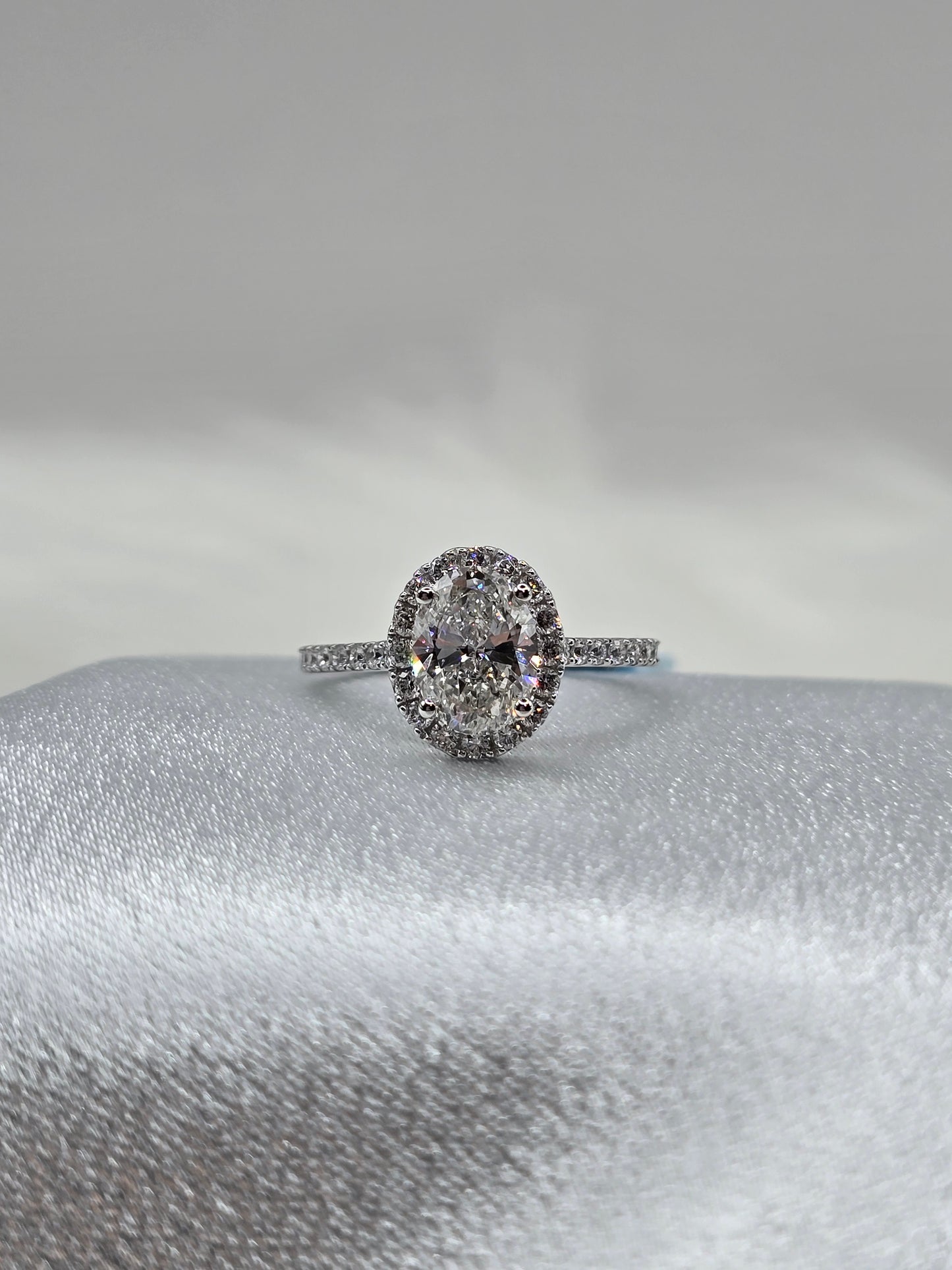 2.00 CTW Oval Halo Lab Diamond Engagement Ring 14K White Gold - Non-Certified