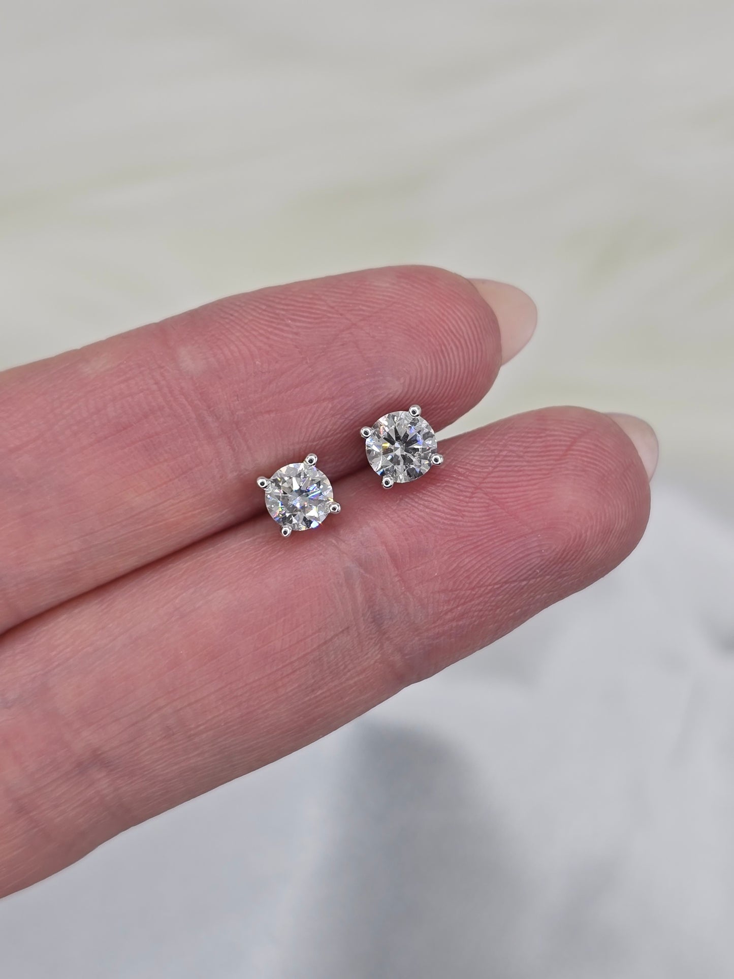 1 CTW Round Lab Grown Diamond Studs - 14K White Gold