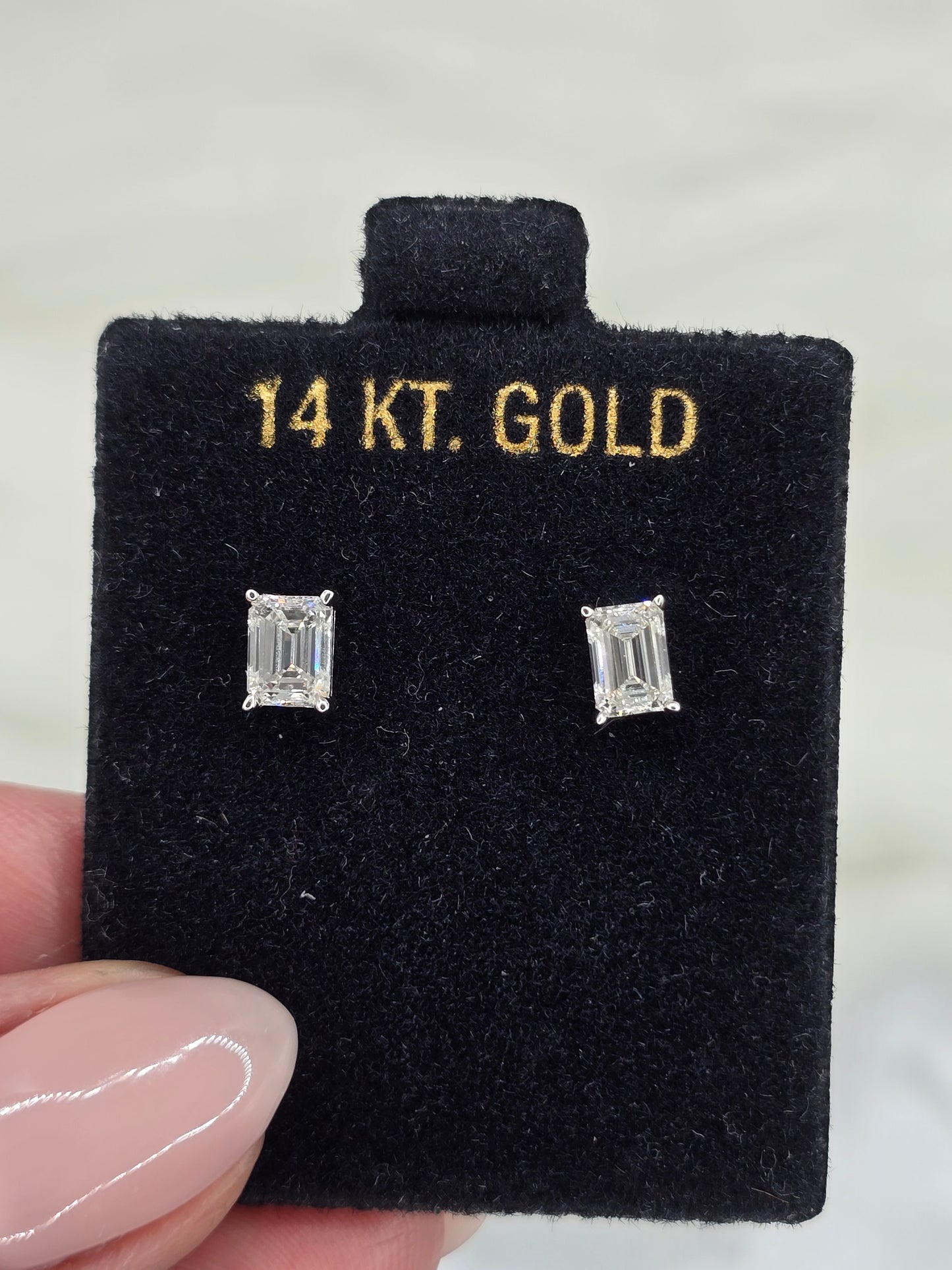 1 CTW Emerald Cut Lab Grown Diamond Stud Earrings 14K White Gold - Non-Certified