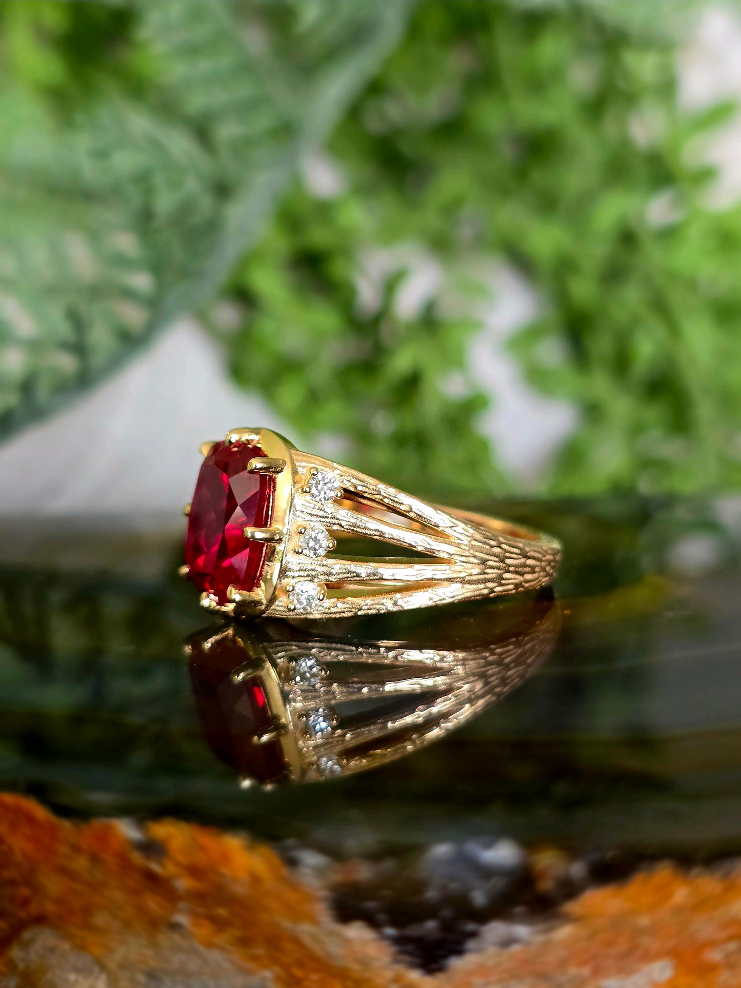 14KY 5 Carat Lab Grown Ruby/Diamond Custom Design Ring