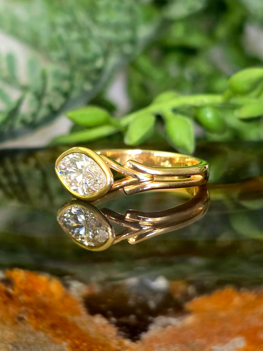 10KY 1.58 CTW E/VS1 Marquise Bezel Split Shank Lab Diamond Ring