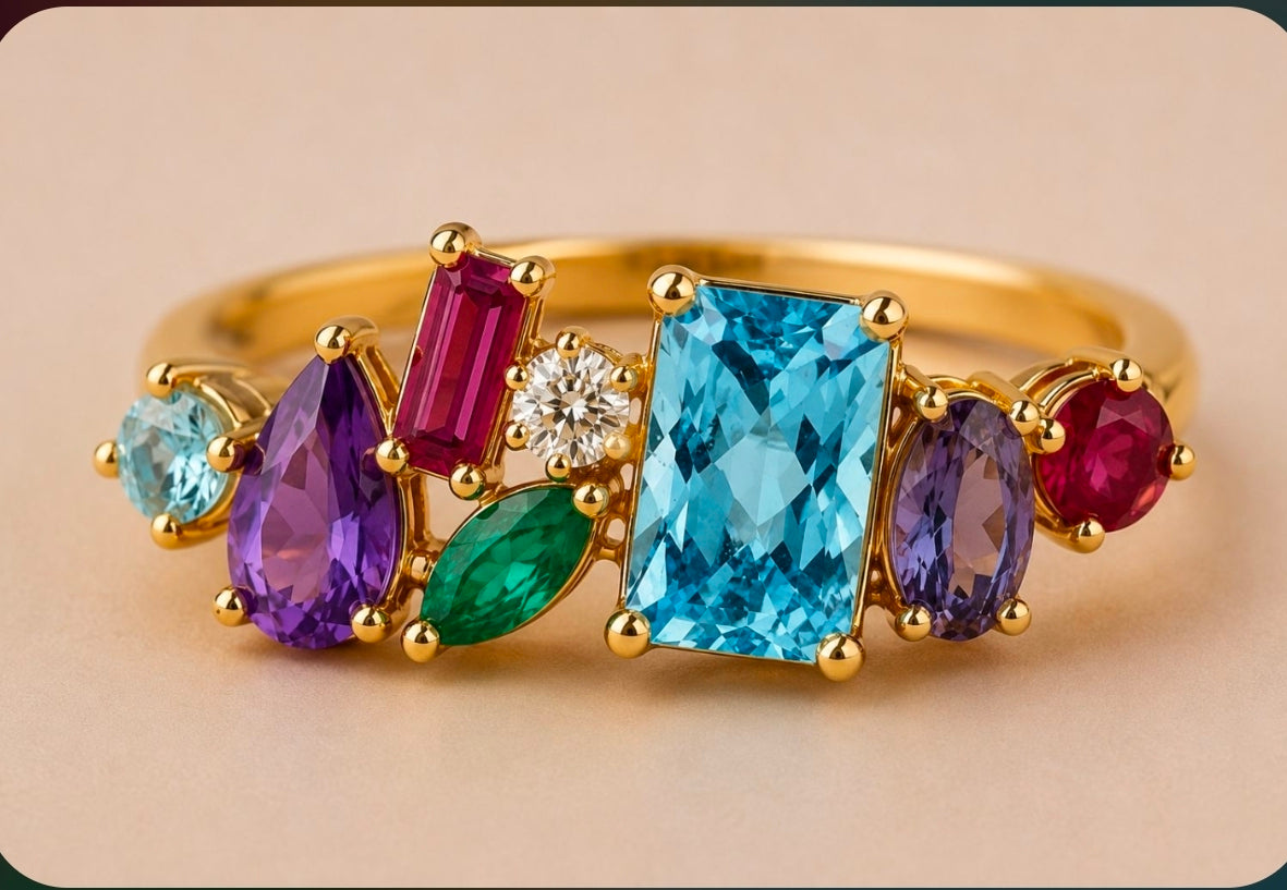 Custom 14K Gemstone Ring Size 7.5