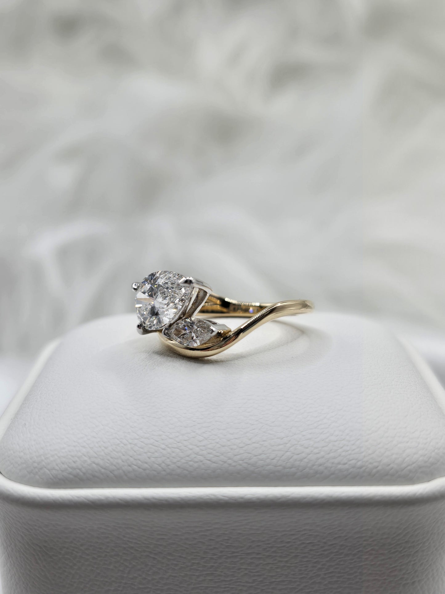 The "Austin" 14K Sculptural Custom Design Ring w/ a 2 Carat Pear & 1/4 ct Marquise Lab Diamond