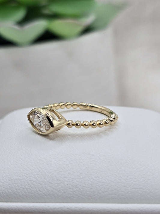 1 Ct Marquise Lab Diamond Ring with Bead Design 14K