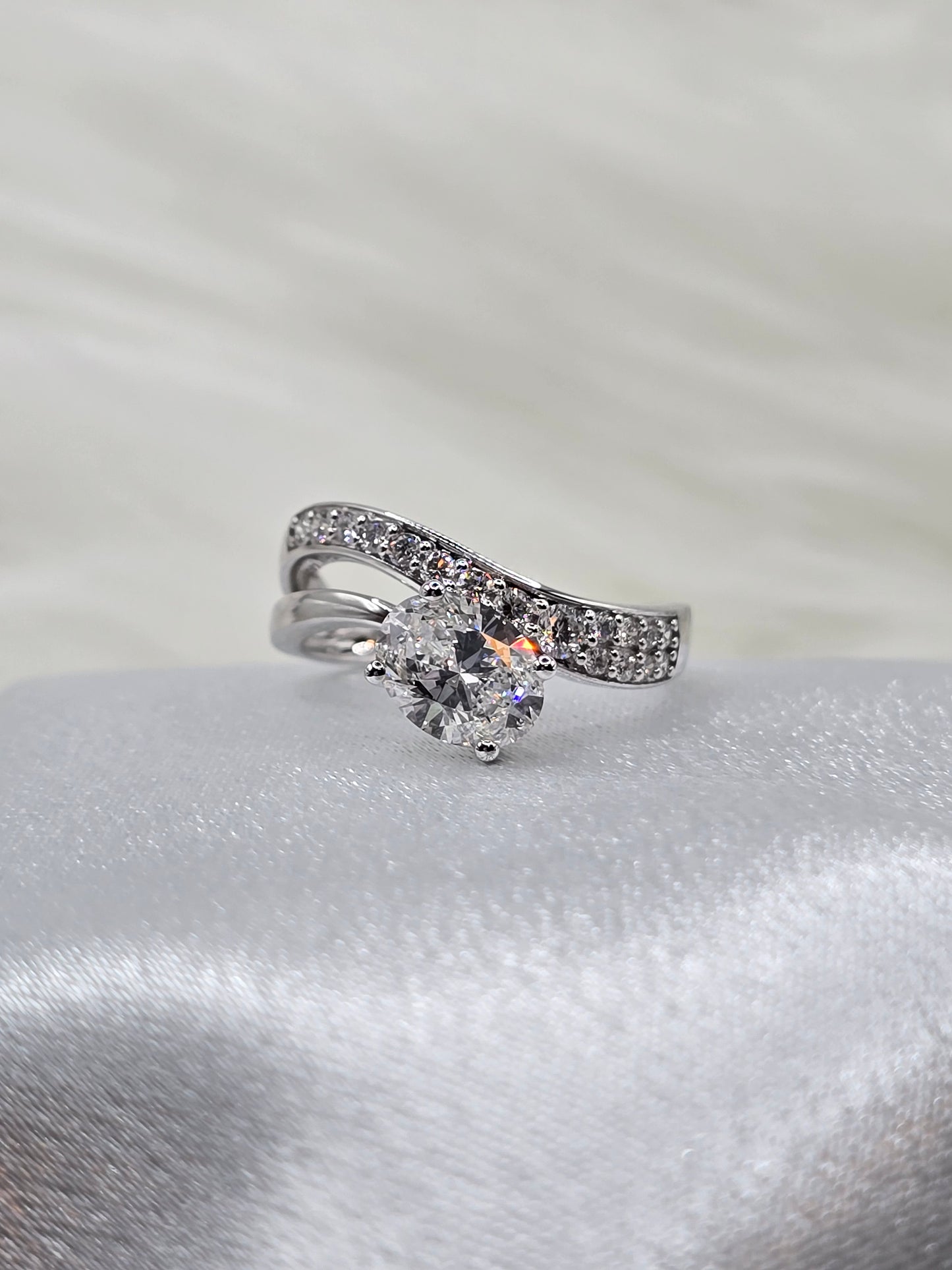 1.50 CTW Lab Grown Diamond Ring - 1 Ct Oval Center - 14K White Gold - Non-Certified