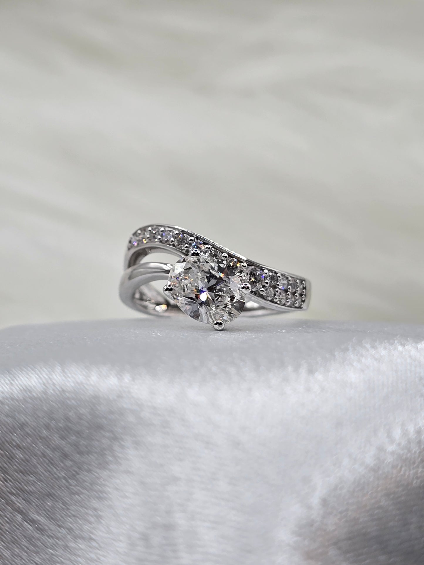 1.50 CTW Lab Grown Diamond Ring - 1 Ct Oval Center - 14K White Gold - Non-Certified