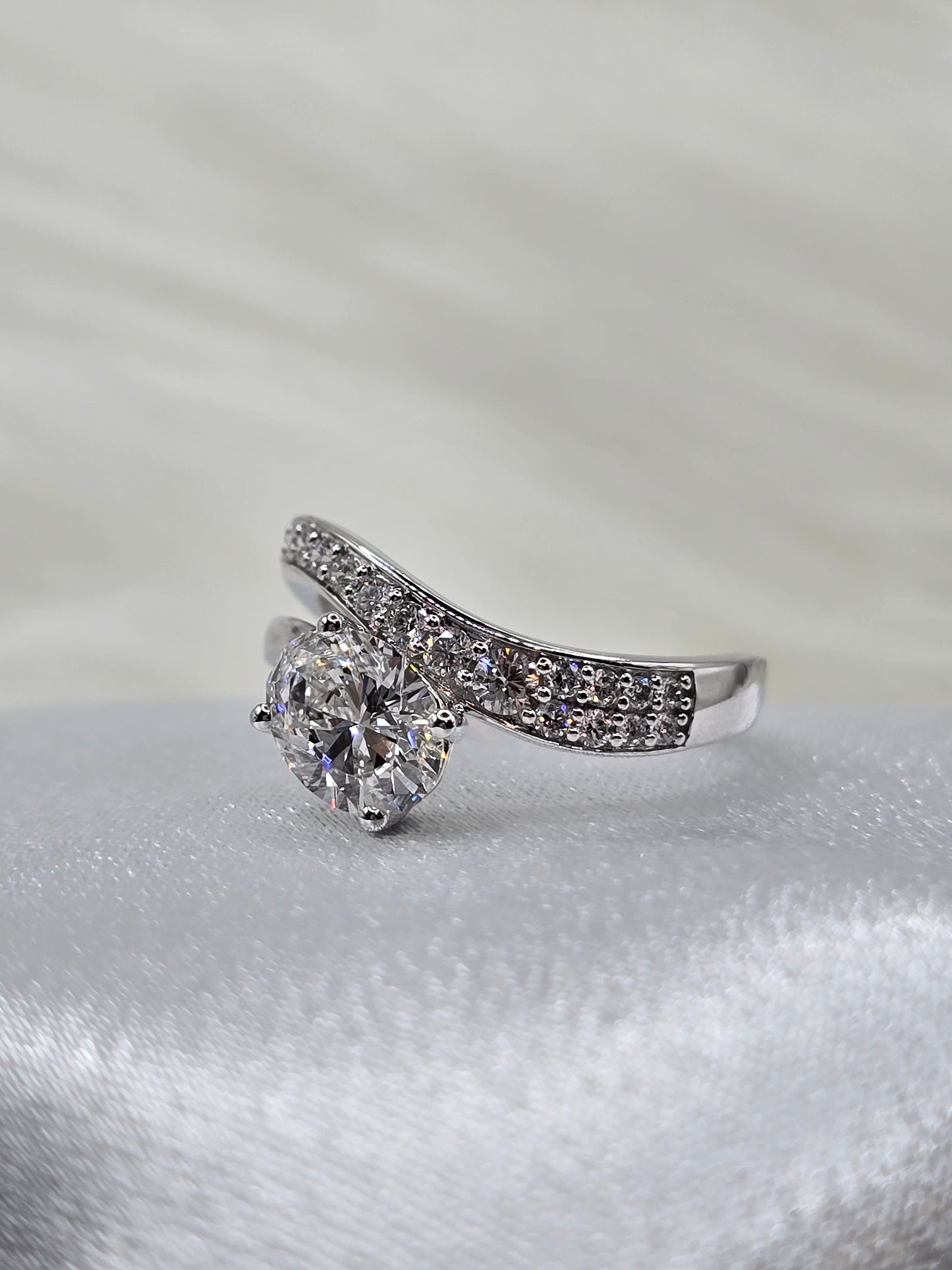 1.50 CTW Lab Grown Diamond Ring - 1 Ct Oval Center - 14K White Gold - Non-Certified