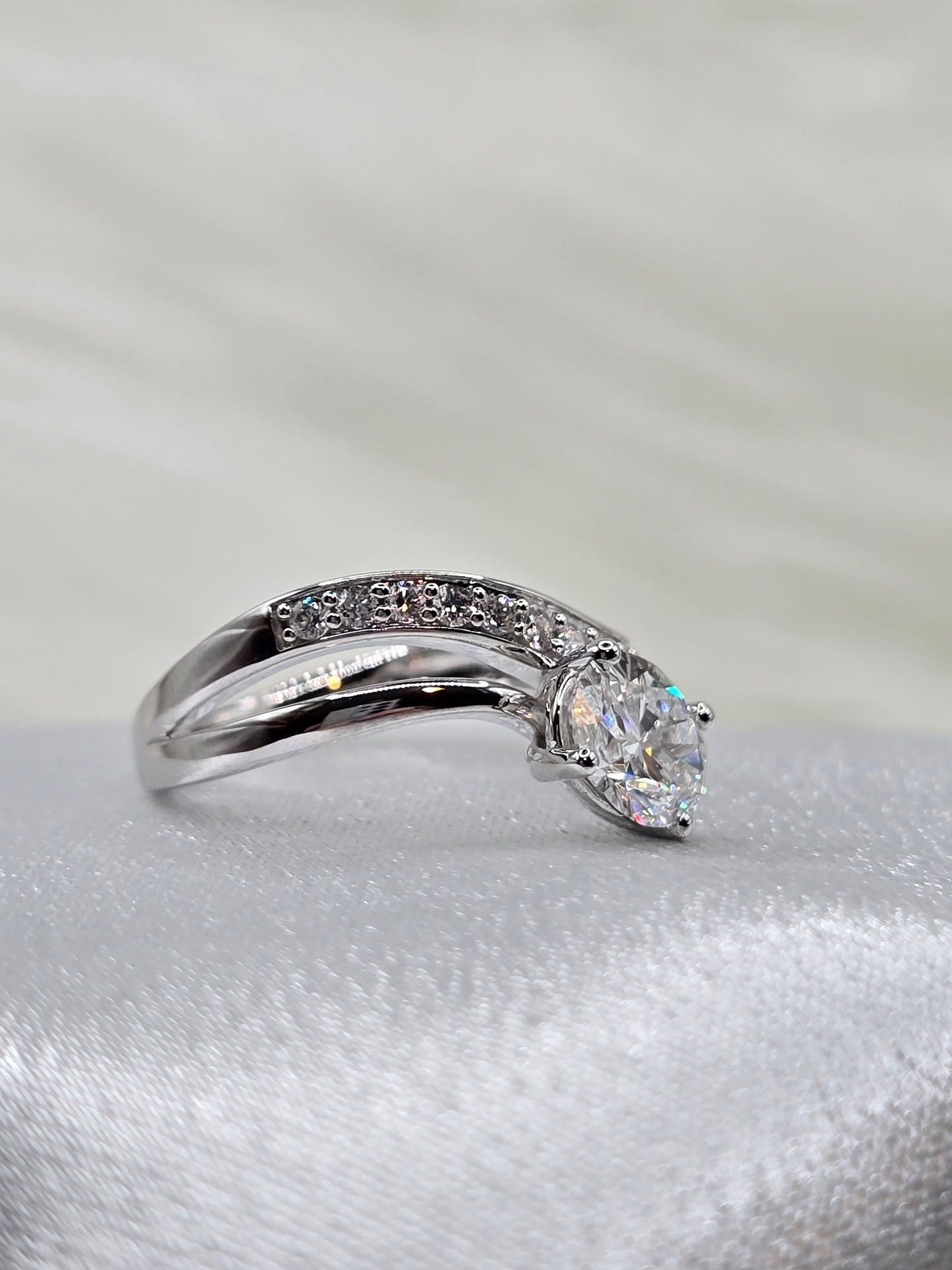 1.50 CTW Lab Grown Diamond Ring - 1 Ct Oval Center - 14K White Gold - Non-Certified