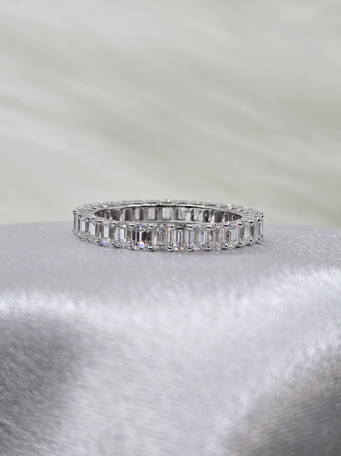 2 Carat Emerald Cut Lab Diamond Eternity Ring - 14K White Gold F/VS+