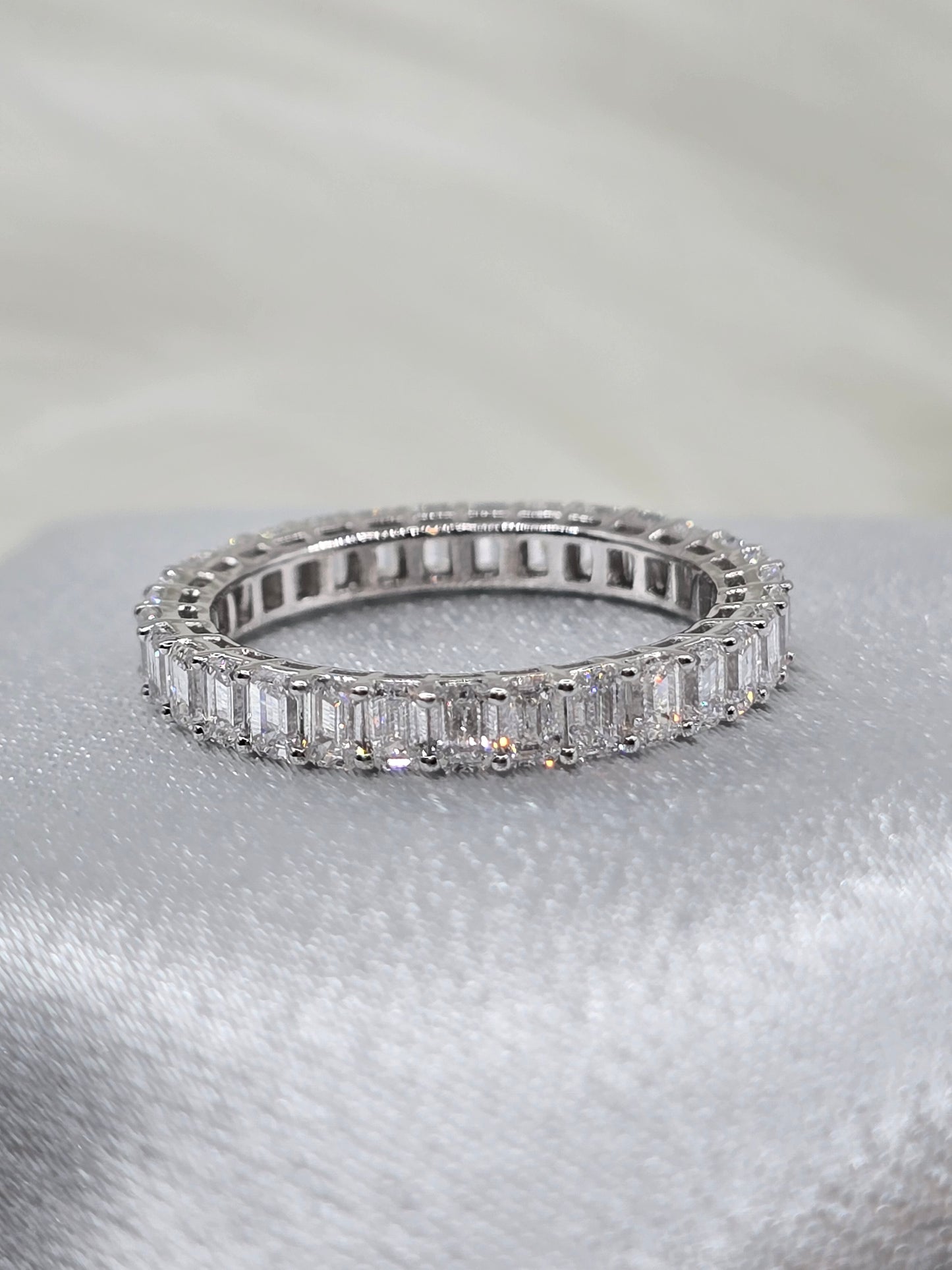 2 Carat Emerald Cut Lab Diamond Eternity Ring - 14K White Gold F/VS+