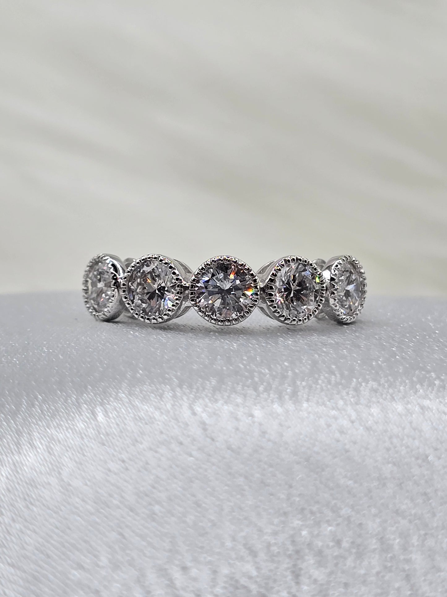 2 Carat Bezel Set Lab Diamond Wedding Anniversary Ring with Milgrain Detail - 14K White Gold