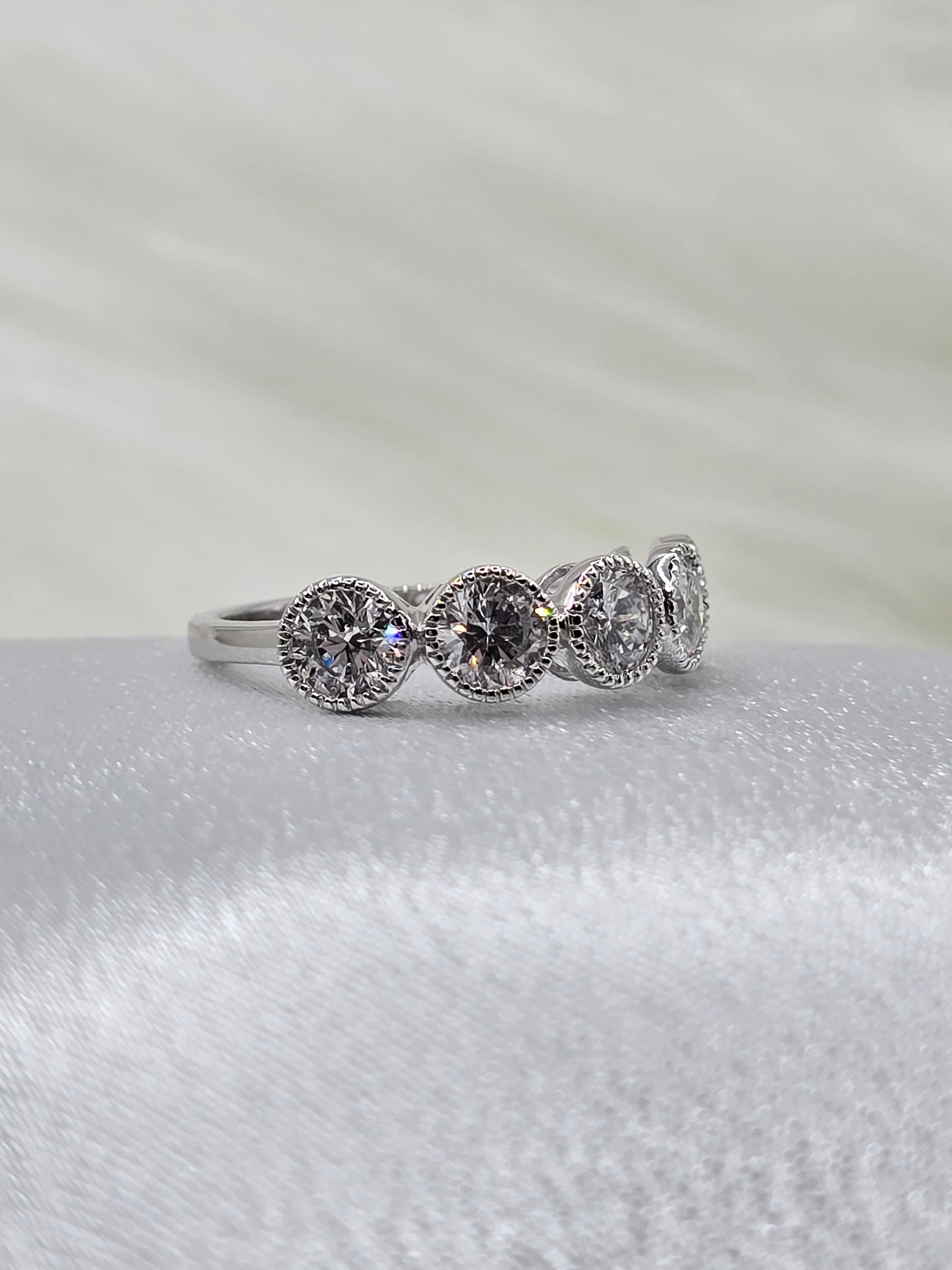 2 Carat Bezel Set Lab Diamond Wedding Anniversary Ring with Milgrain Detail - 14K White Gold