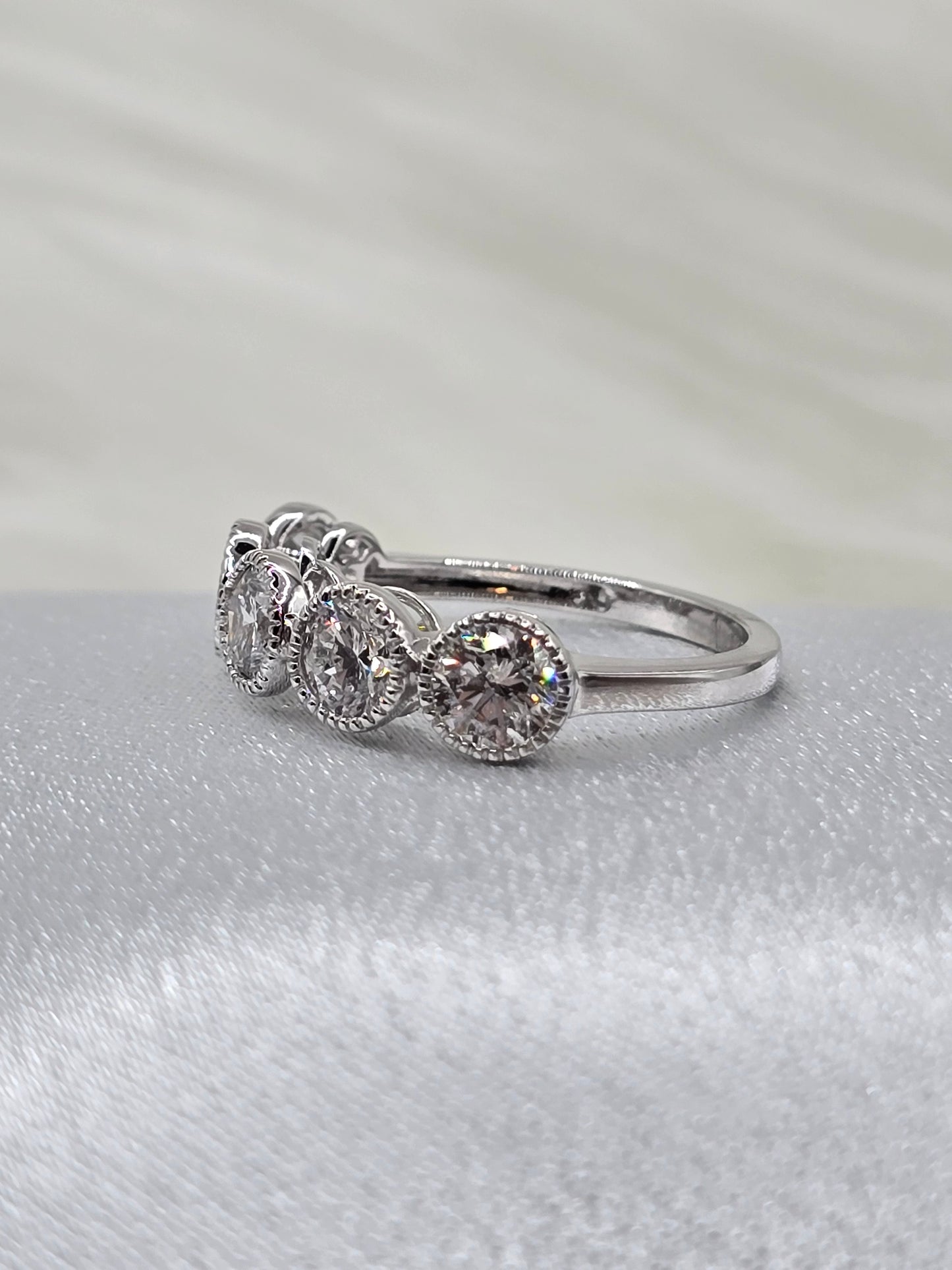 2 Carat Bezel Set Lab Diamond Wedding Anniversary Ring with Milgrain Detail - 14K White Gold