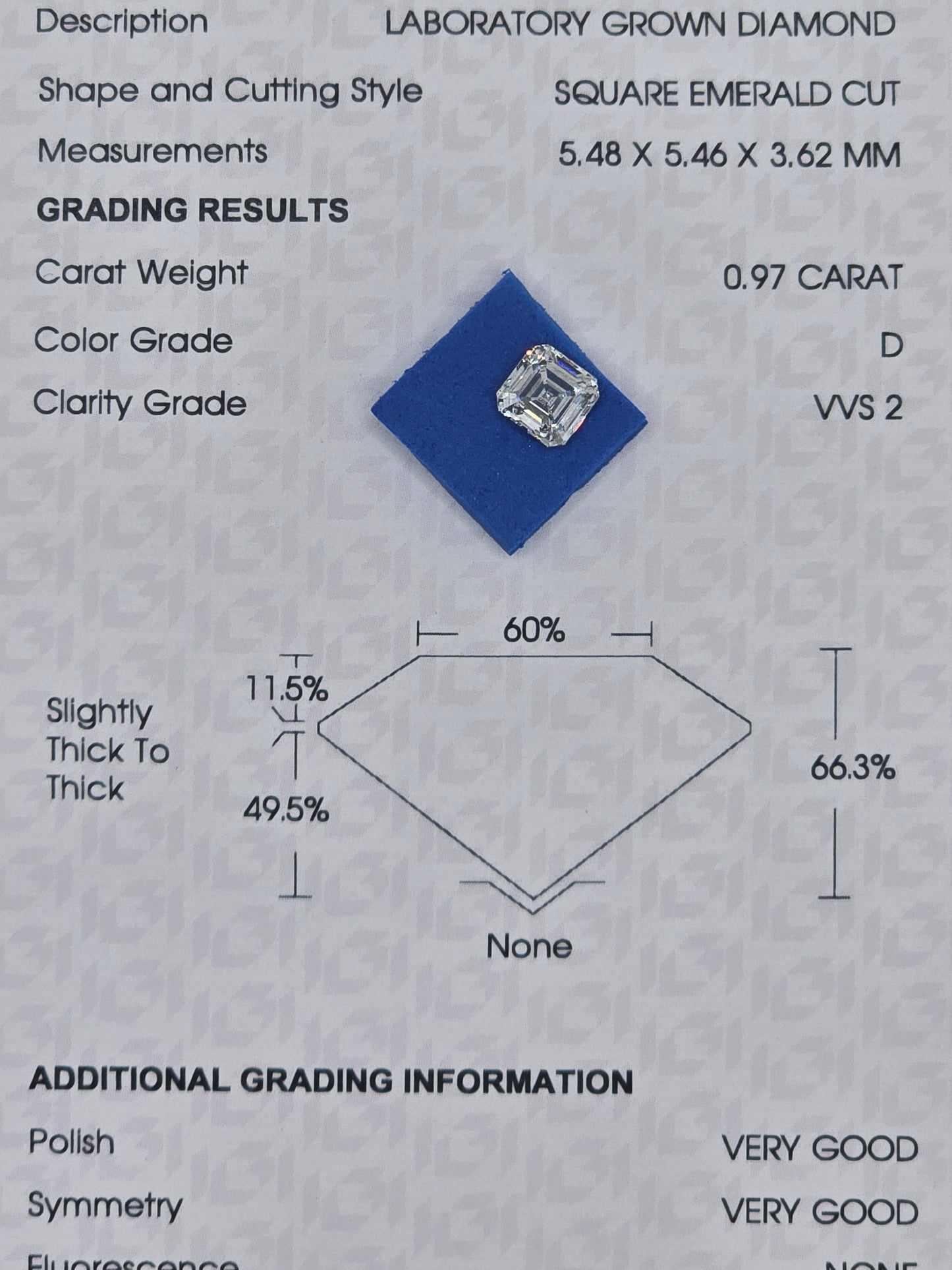 Loose 0.97 Ct D/VVS2 Asscher Cut Lab Grown Diamond - IGI Certified