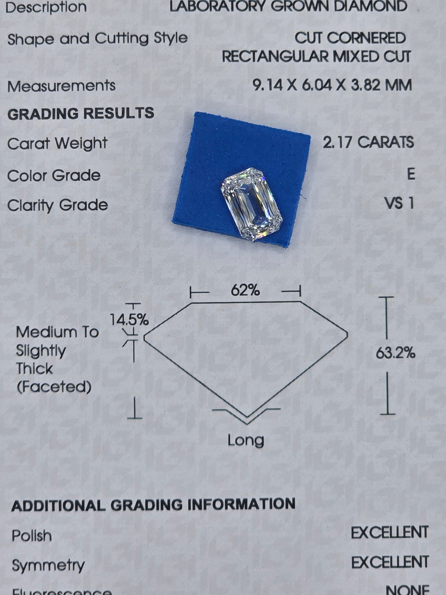 Loose 2.17 Ct E/VS1 Crisscut Emerald Cut Lab Grown Diamond - IGI Certified