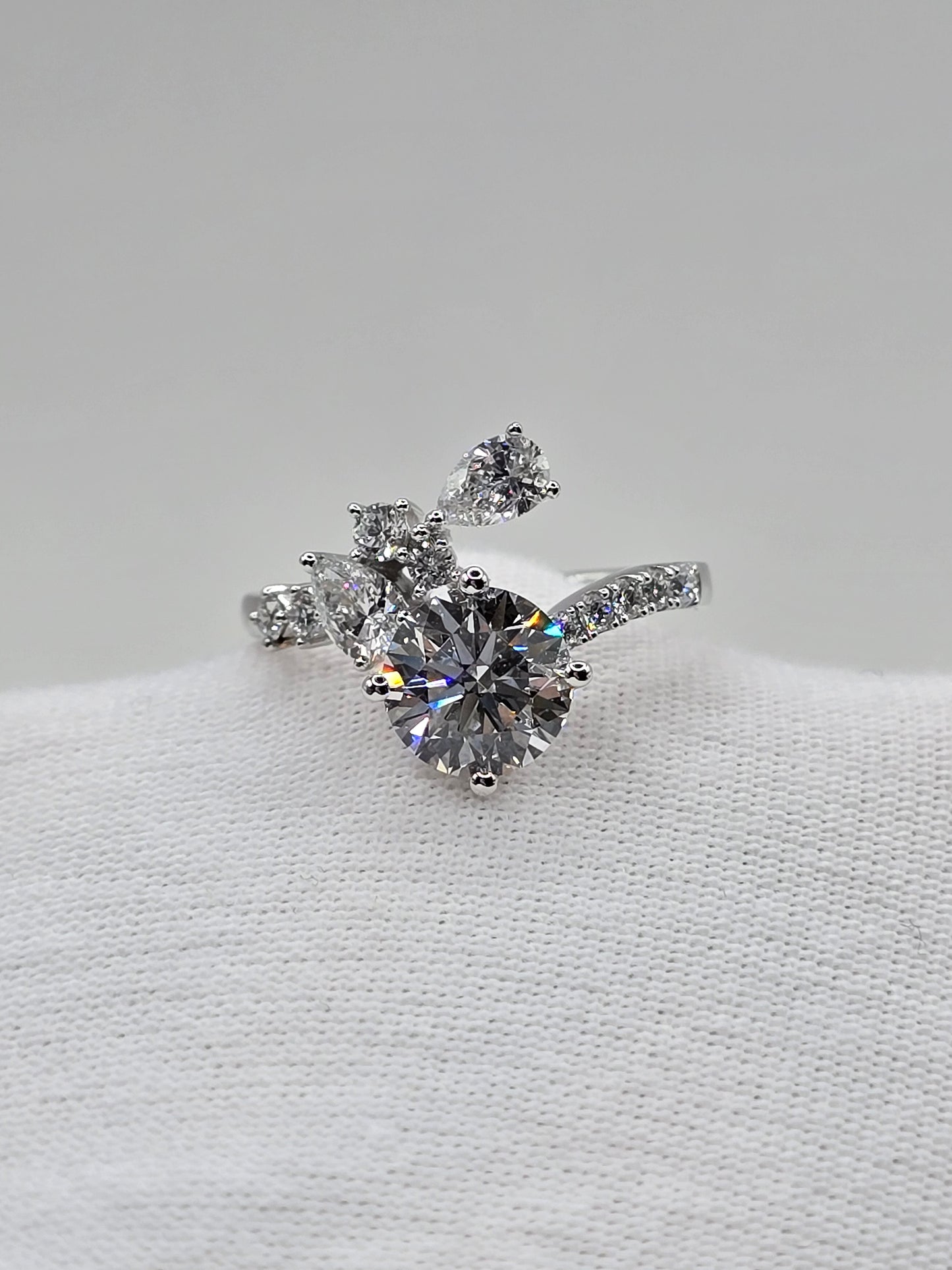 Modern 2.50 CTW Lab Diamond Ring (1.75 Ct Round Center F/VS+) - 14K White Gold - Non-Certified