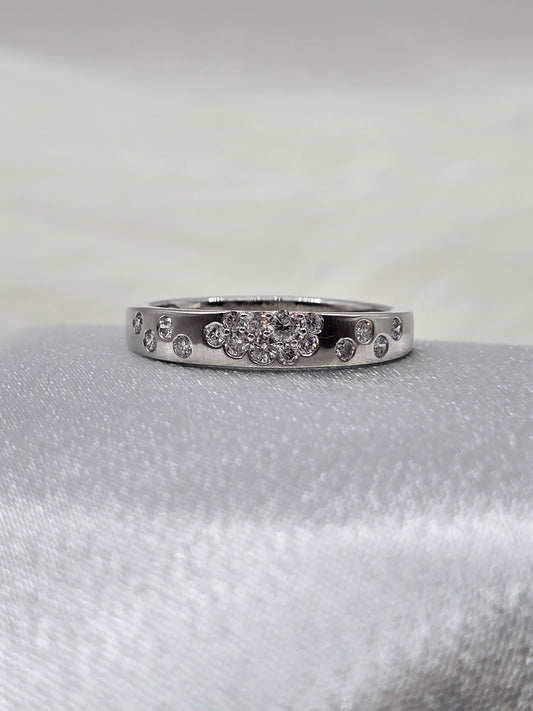 0.32 Ct Natural Diamond Celestial Wedding Anniversary Ring - 14K White Brushed Gold