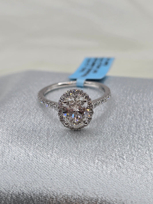 2.00 CTW Oval Halo Lab Diamond Engagement Ring 14K White Gold - Non-Certified