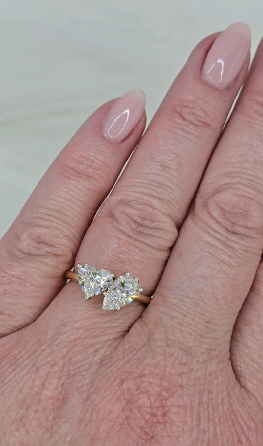 2 CTW Pear/Heart Toi Et Moi Lab Diamond Ring 14K Yellow Gold - Non-Certified