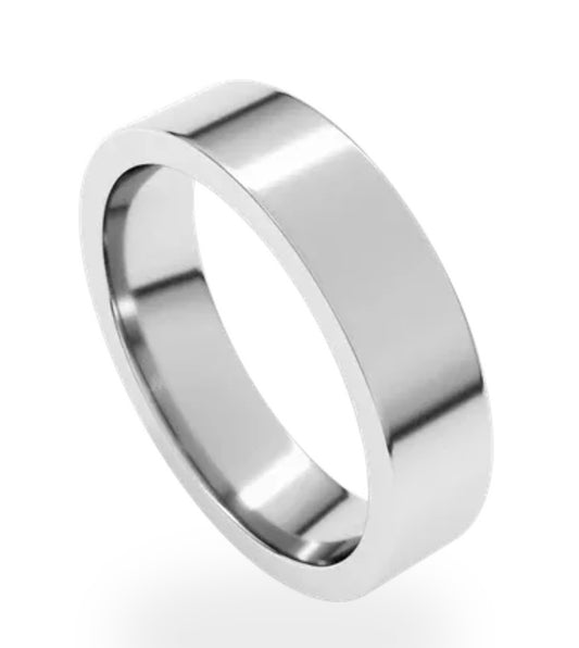 14K White Gold 5 MM Cigar Wedding Band - Size 6.50