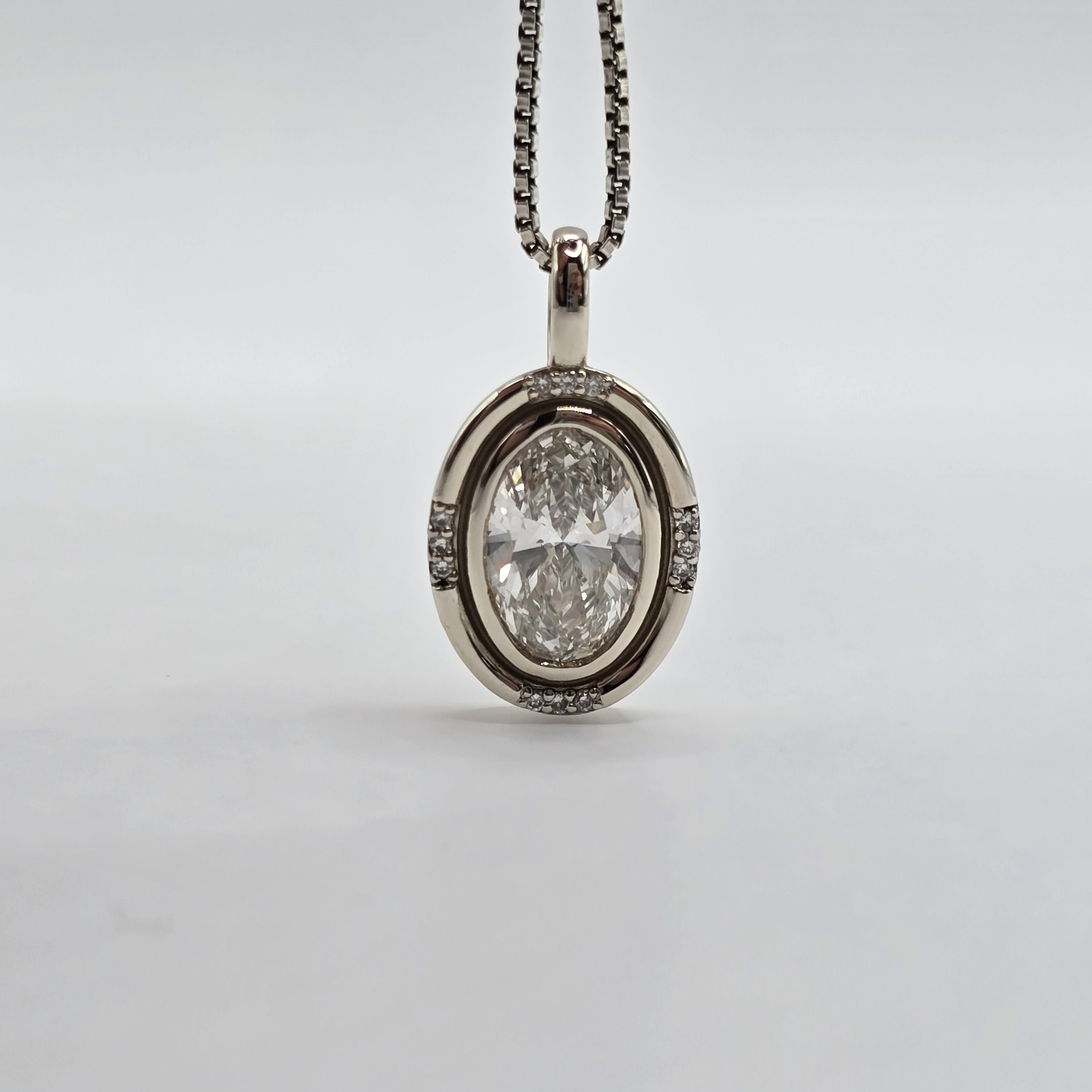 10K Custom Double Bezel Compass Pendant 2.50 Ct E/VS1 Oval Lab Diamond