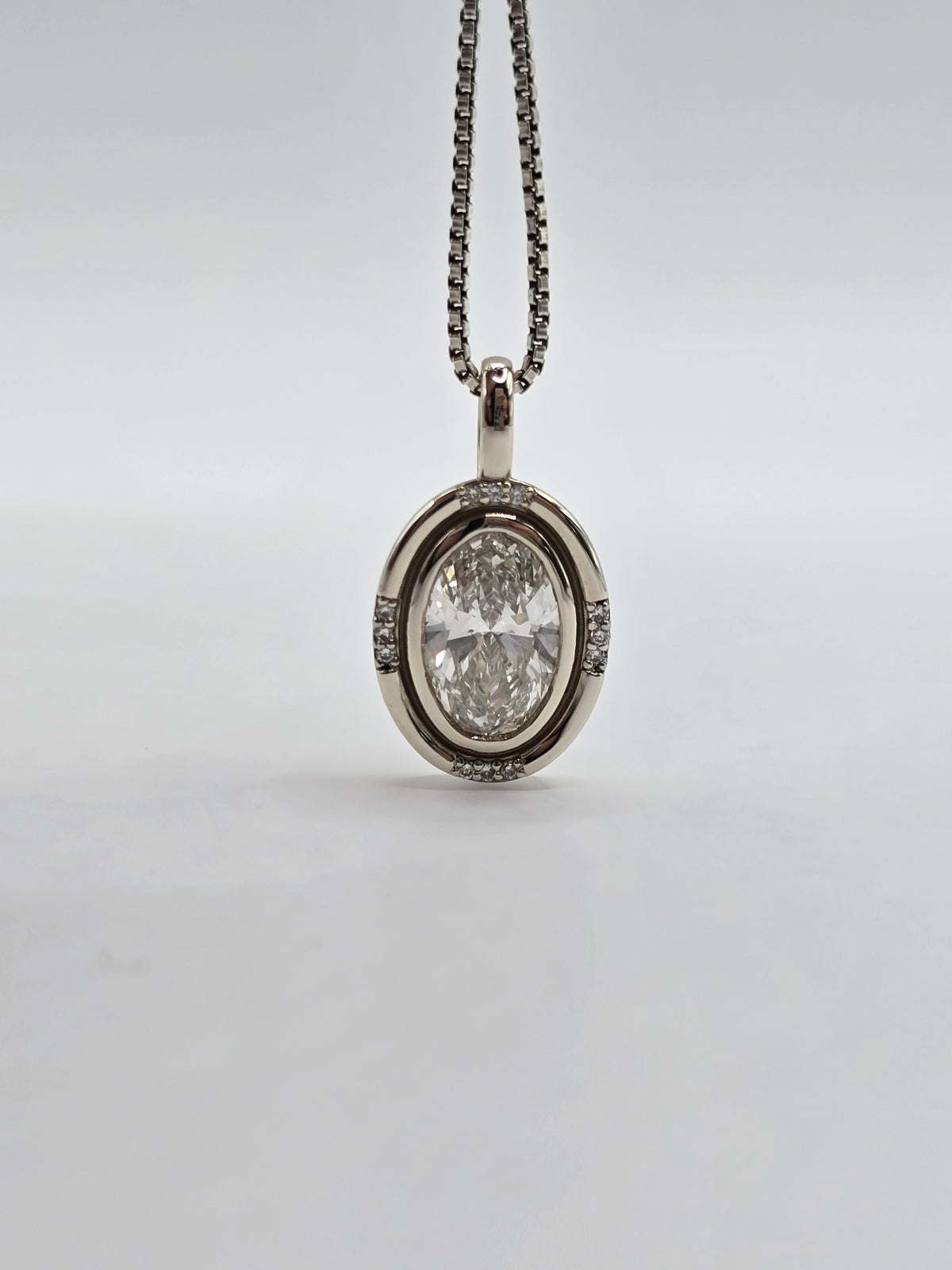 10K Custom Double Bezel Compass Pendant 2.50 Ct E/VS1 Oval Lab Diamond