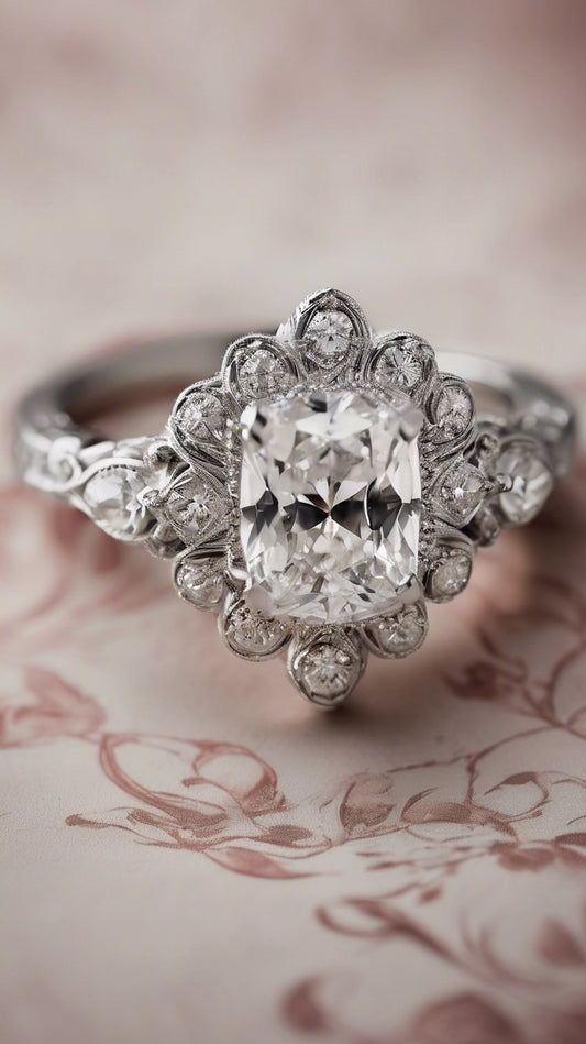 The Celeste – Vintage Cushion-Cut Halo Engagement Ring