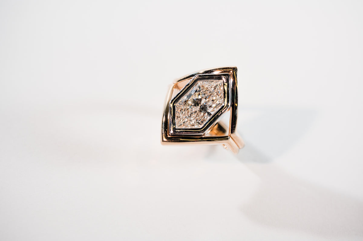 The "Valen" Signature Ring 10K & 3 Ctw Dutch Marquise Lab Diamond (Certified)