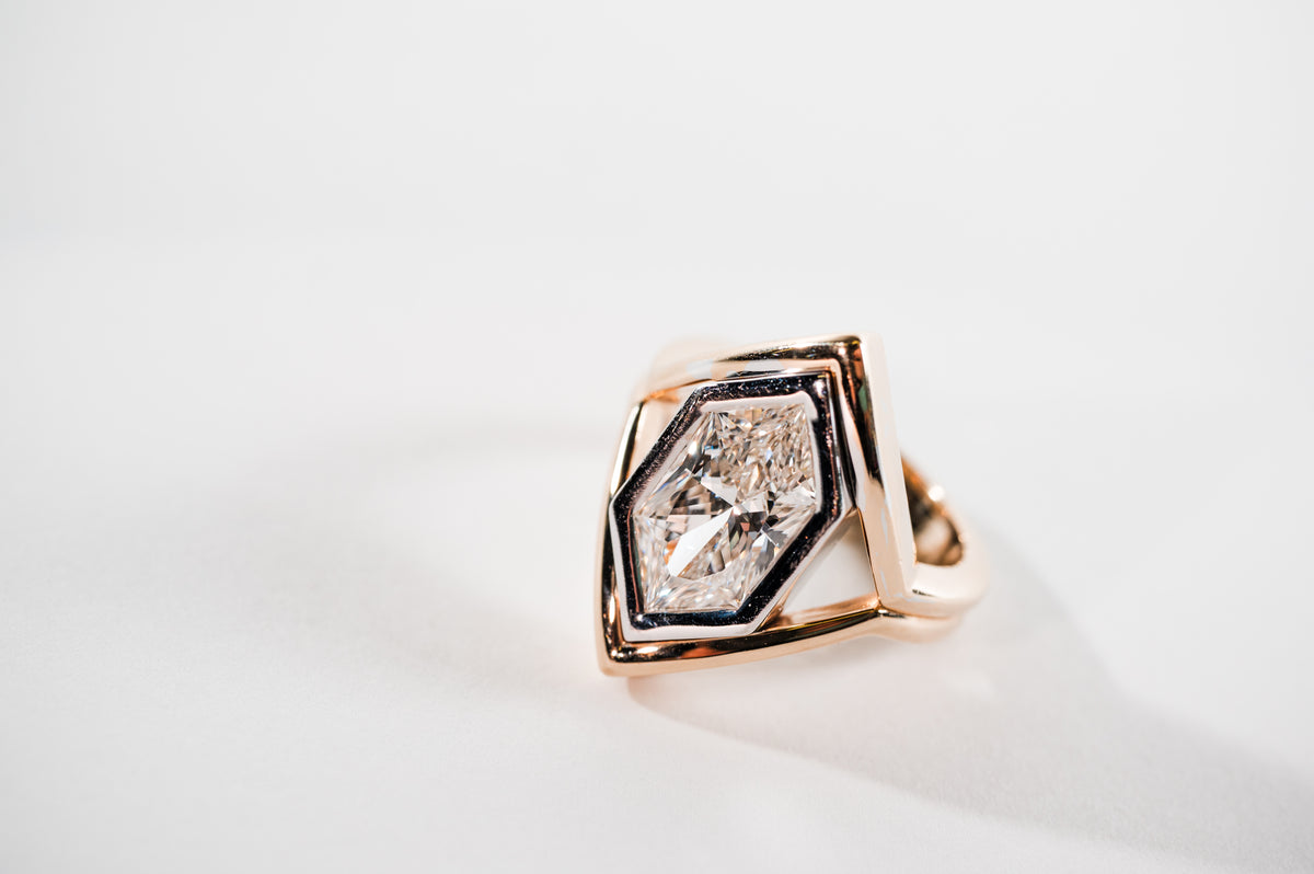 The "Valen" Signature Ring 10K & 3 Ctw Dutch Marquise Lab Diamond (Certified)