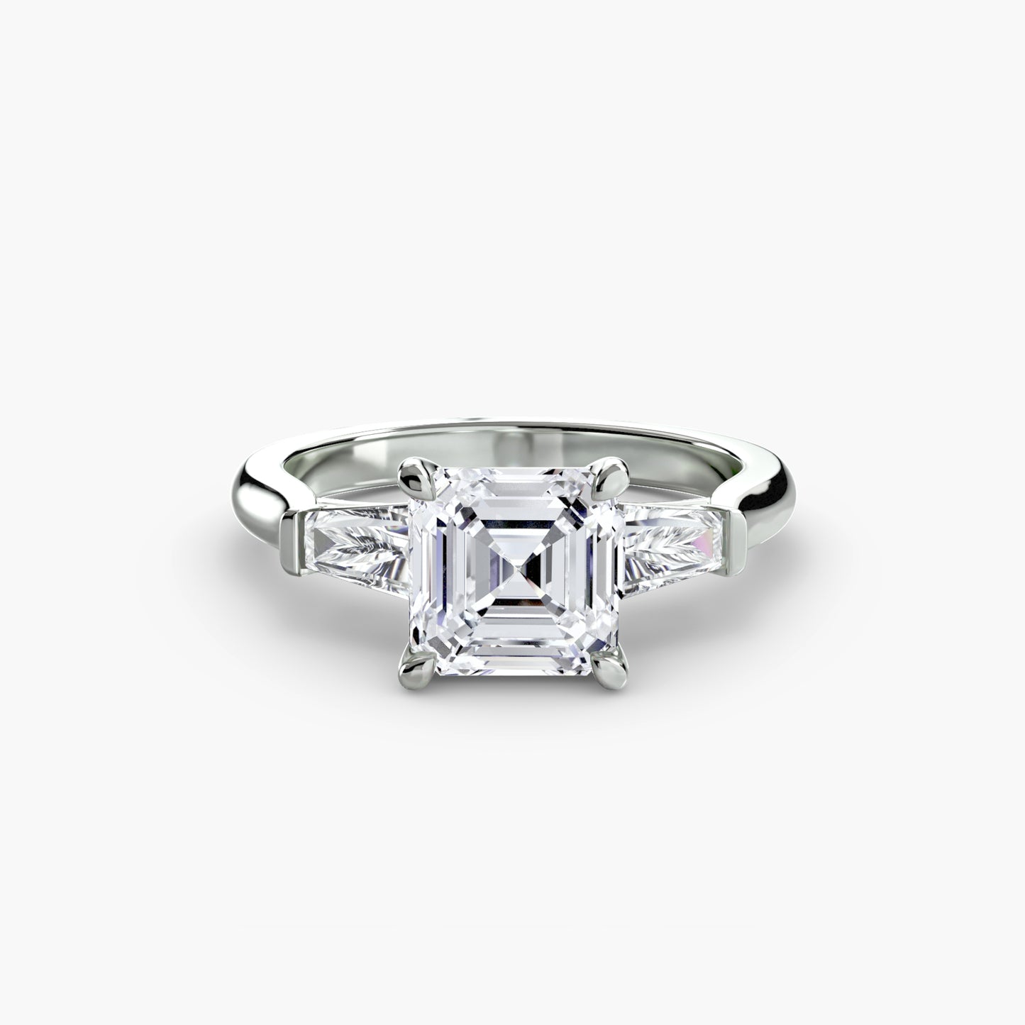The "Aria" Three-Stone Ring with Tapered Baguettes