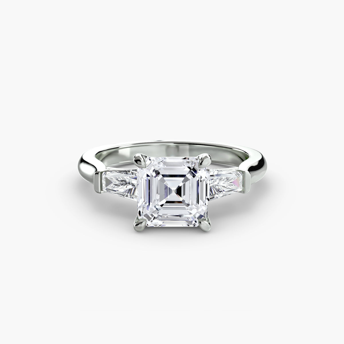 The "Aria" Three-Stone Ring with Tapered Baguettes