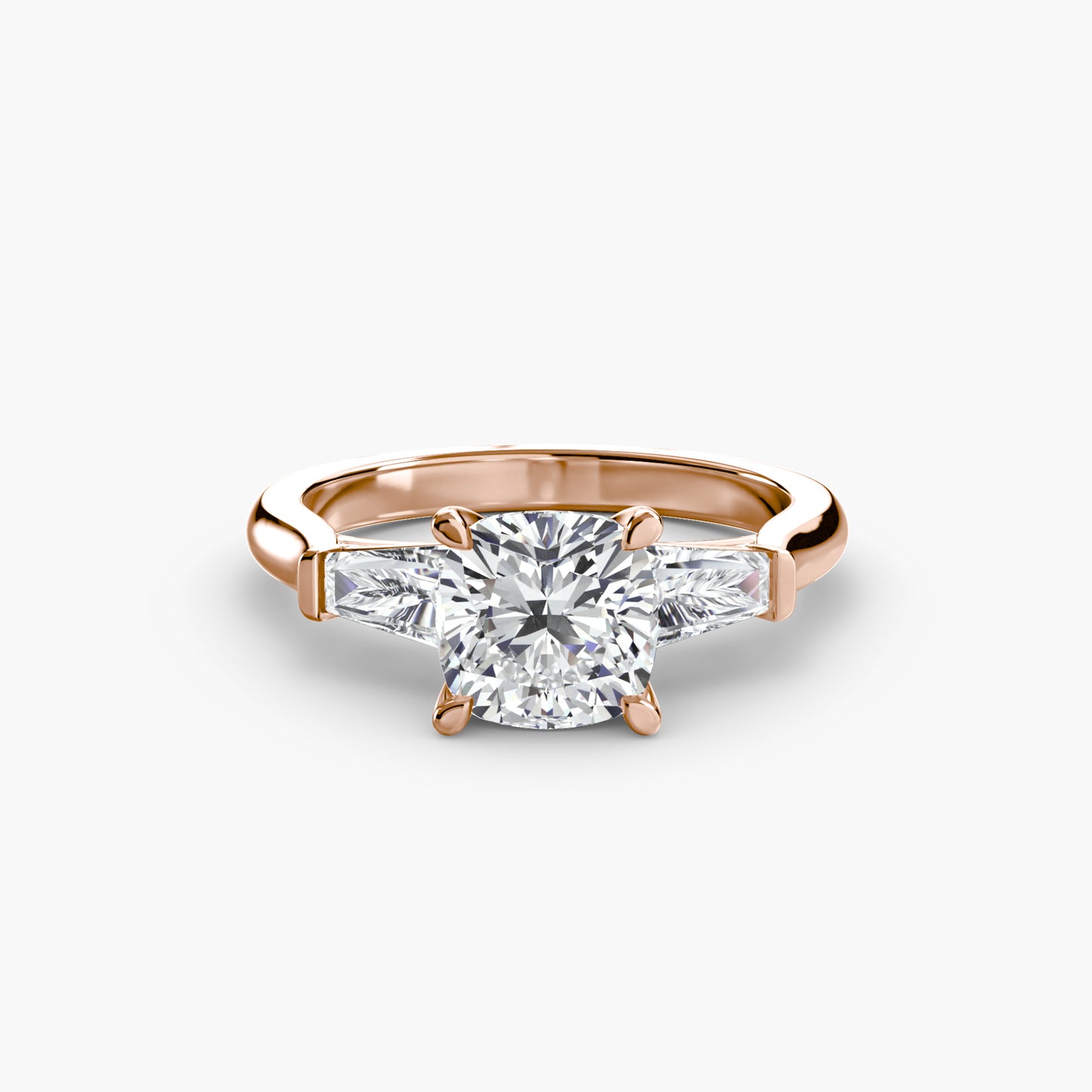 The "Aria" Three-Stone Ring with Tapered Baguettes
