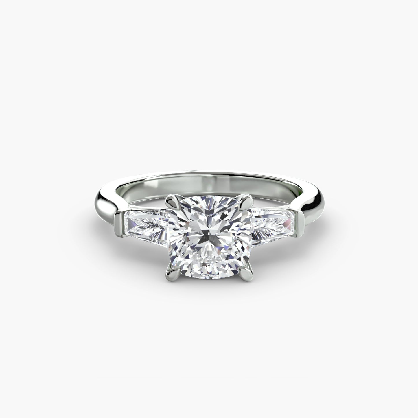 The "Aria" Three-Stone Ring with Tapered Baguettes