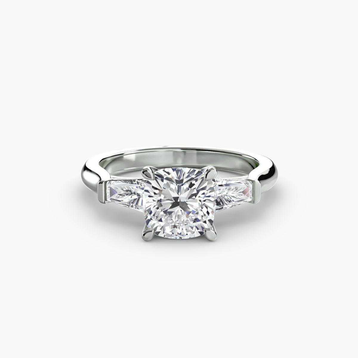 The "Aria" Three-Stone Ring with Tapered Baguettes