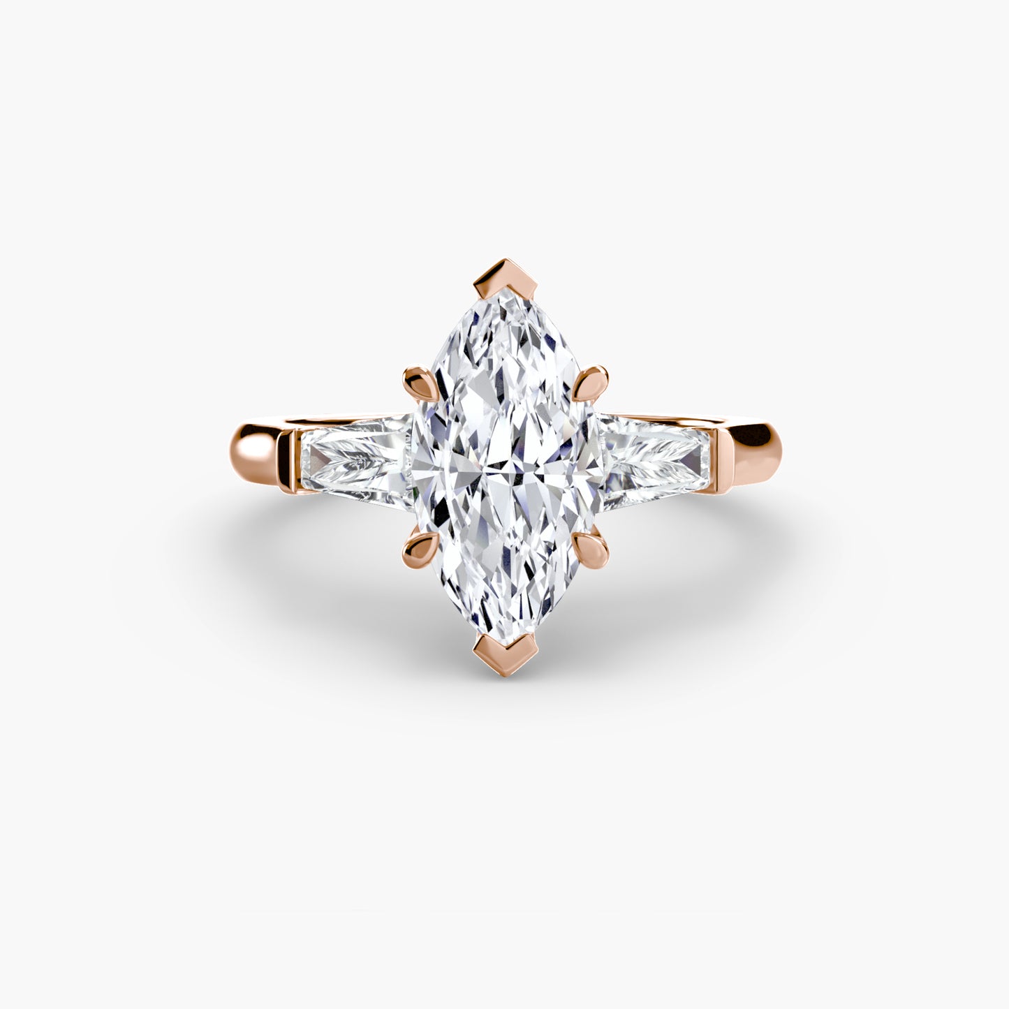 The "Aria" Three-Stone Ring with Tapered Baguettes