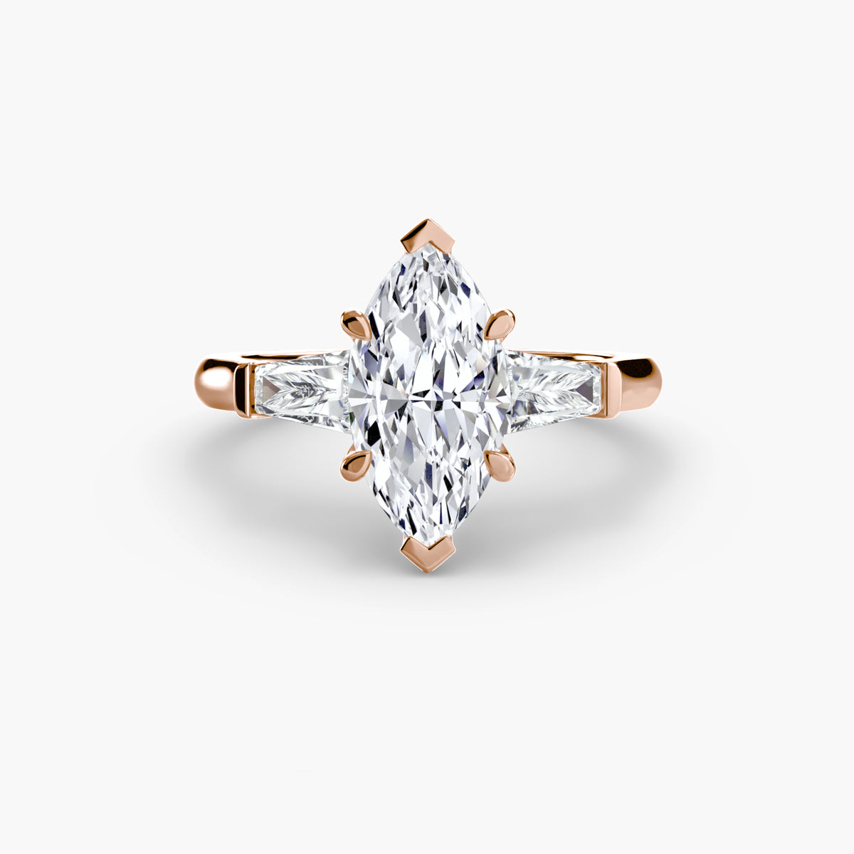 The "Aria" Three-Stone Ring with Tapered Baguettes