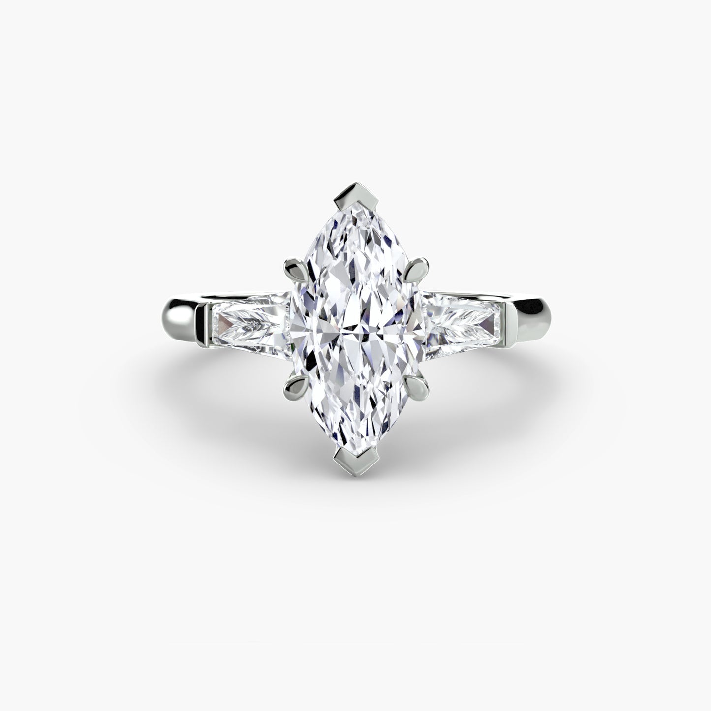 The "Aria" Three-Stone Ring with Tapered Baguettes