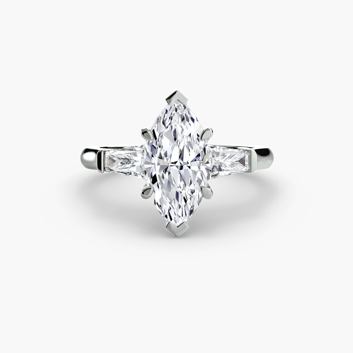 The "Aria" Three-Stone Ring with Tapered Baguettes