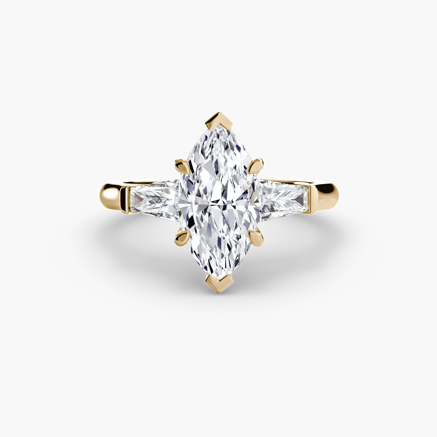 The "Aria" Three-Stone Ring with Tapered Baguettes