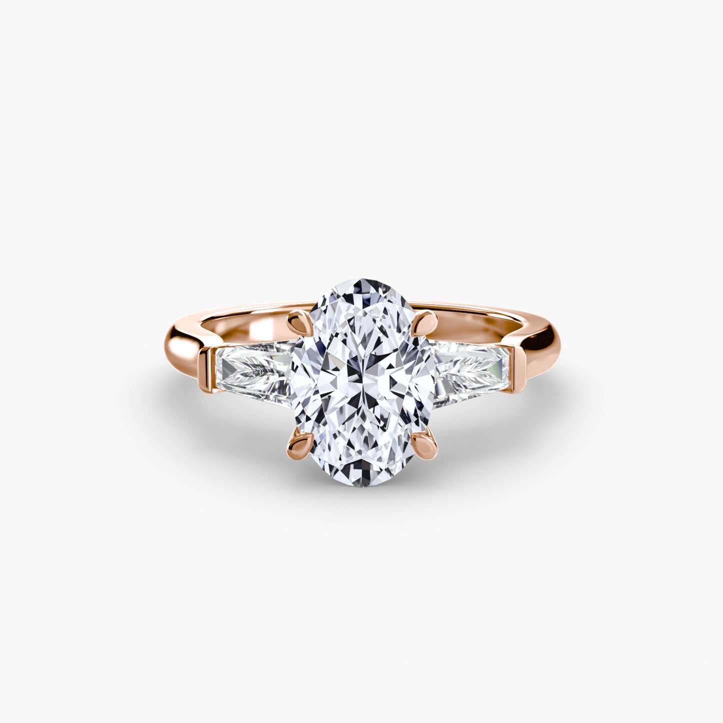 The "Aria" Three-Stone Ring with Tapered Baguettes
