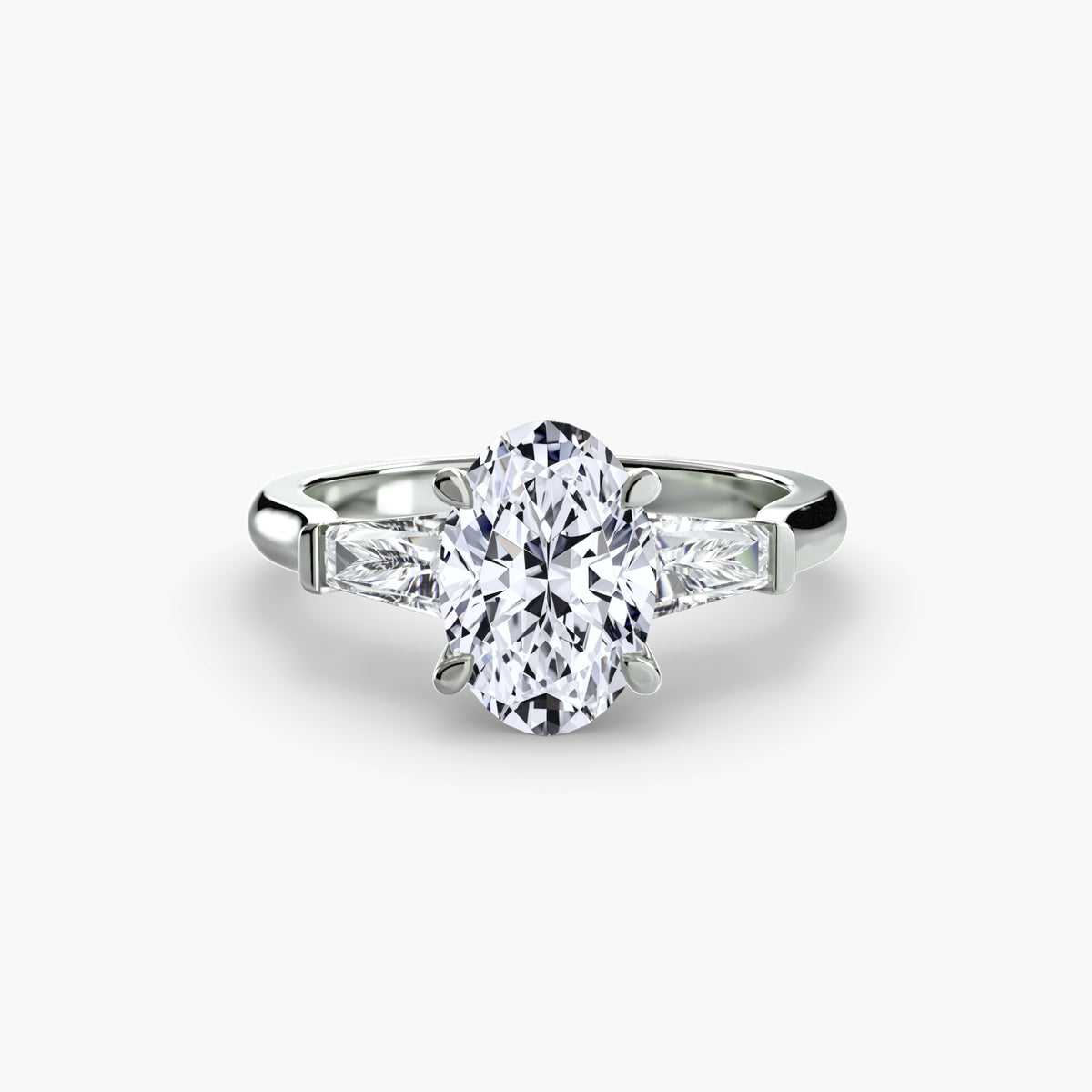 The "Aria" Three-Stone Ring with Tapered Baguettes